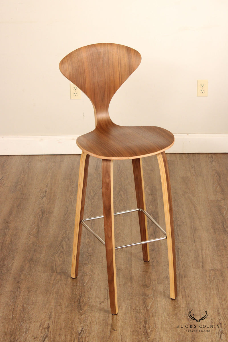 Norman Cherner Style Pair Modern Walnut Bentwood Barstools