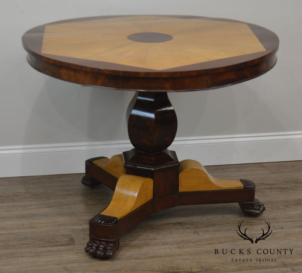 French Charles X Antique Mahogany & Elm Wood 2 Tone Round Center Table