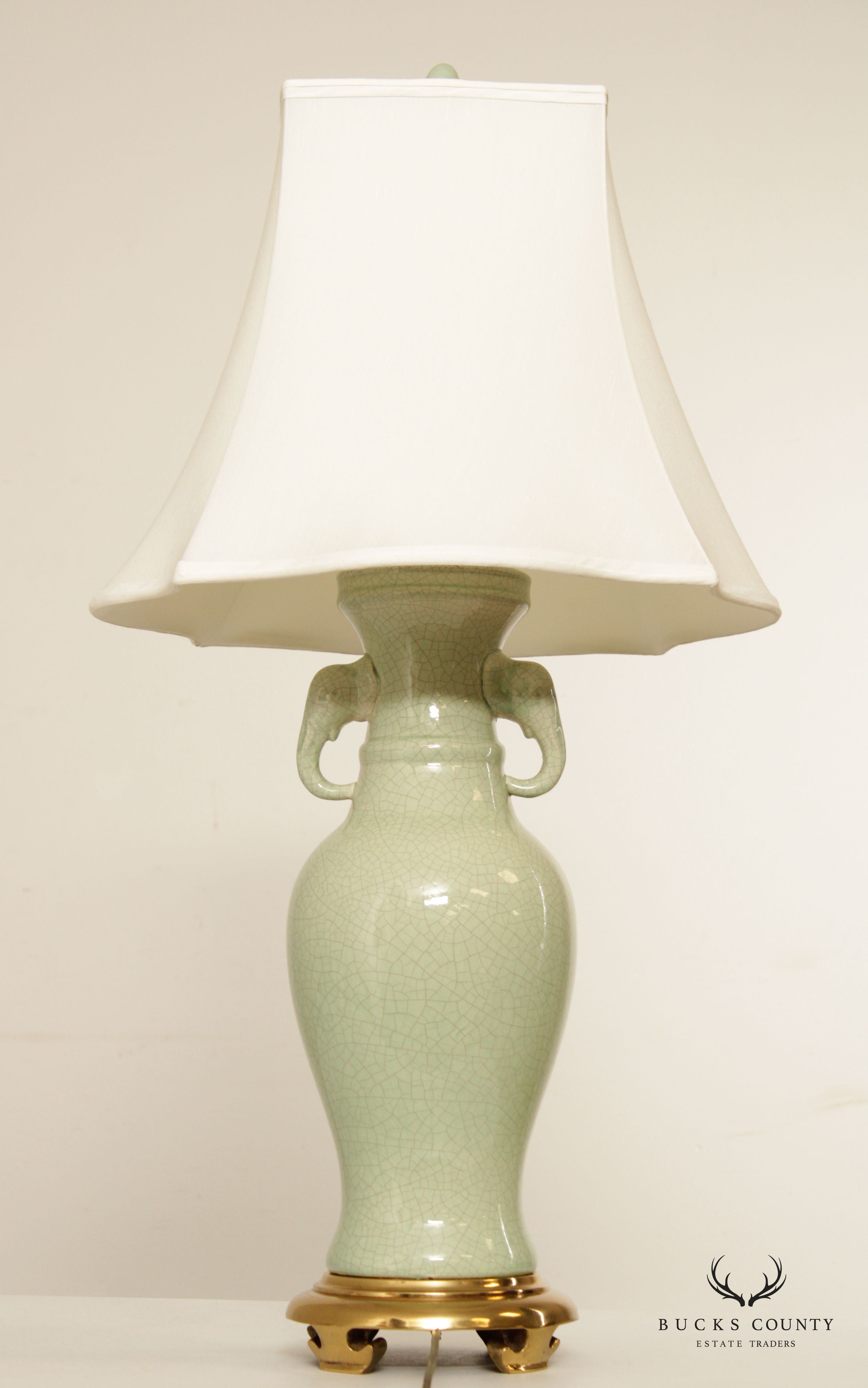 Asian Style Celadon Elephant Urn Table Lamp