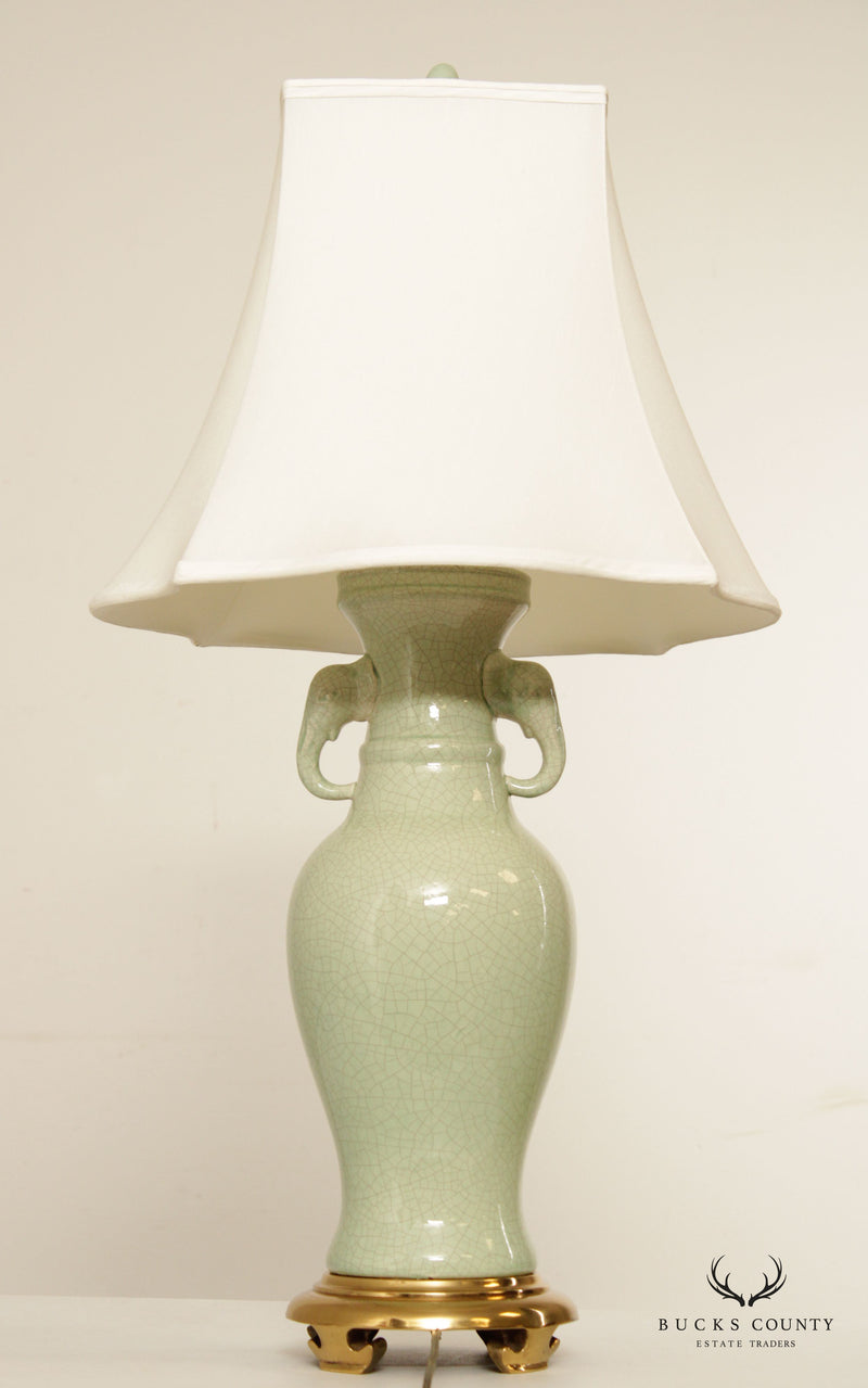 Asian Style Celadon Elephant Urn Table Lamp