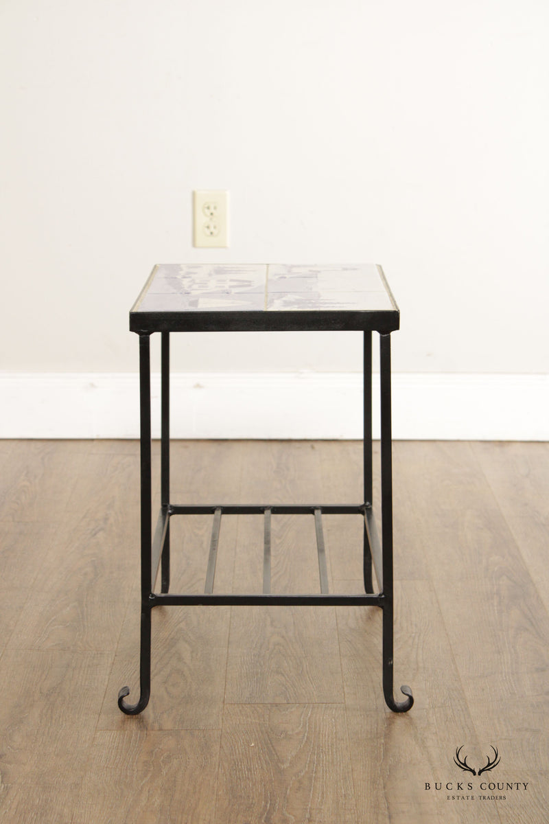 Shard Pottery Maine Tile Top  Wrought Iron Side Table