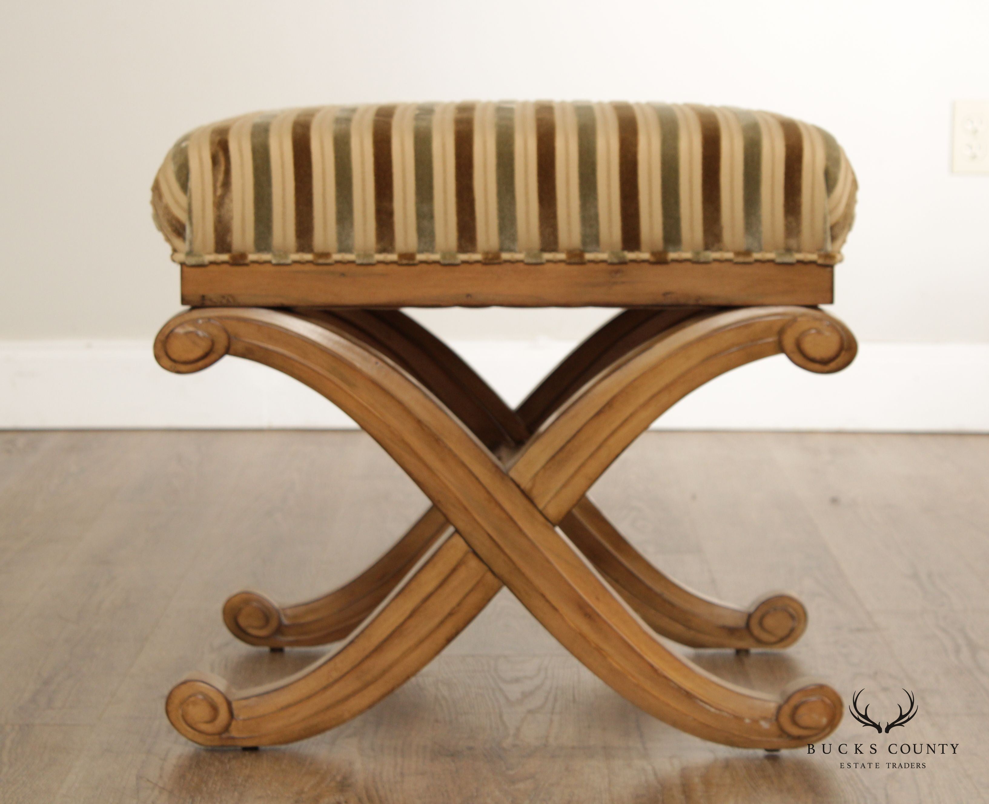 Swaim Regency Style Upholstered X-Frame Stool