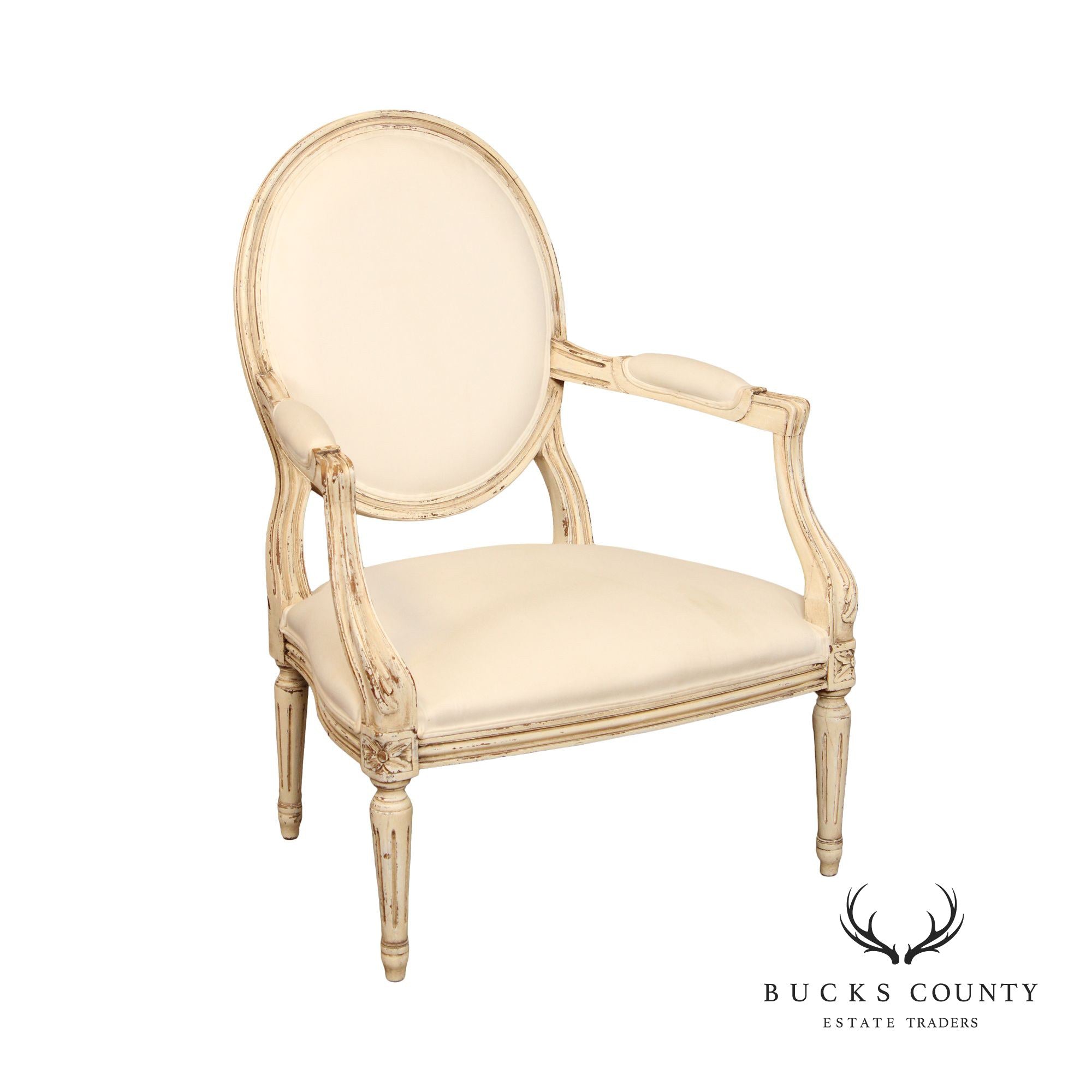 Buying & Design Italia Louis XVI Style White Oval Back Armchair