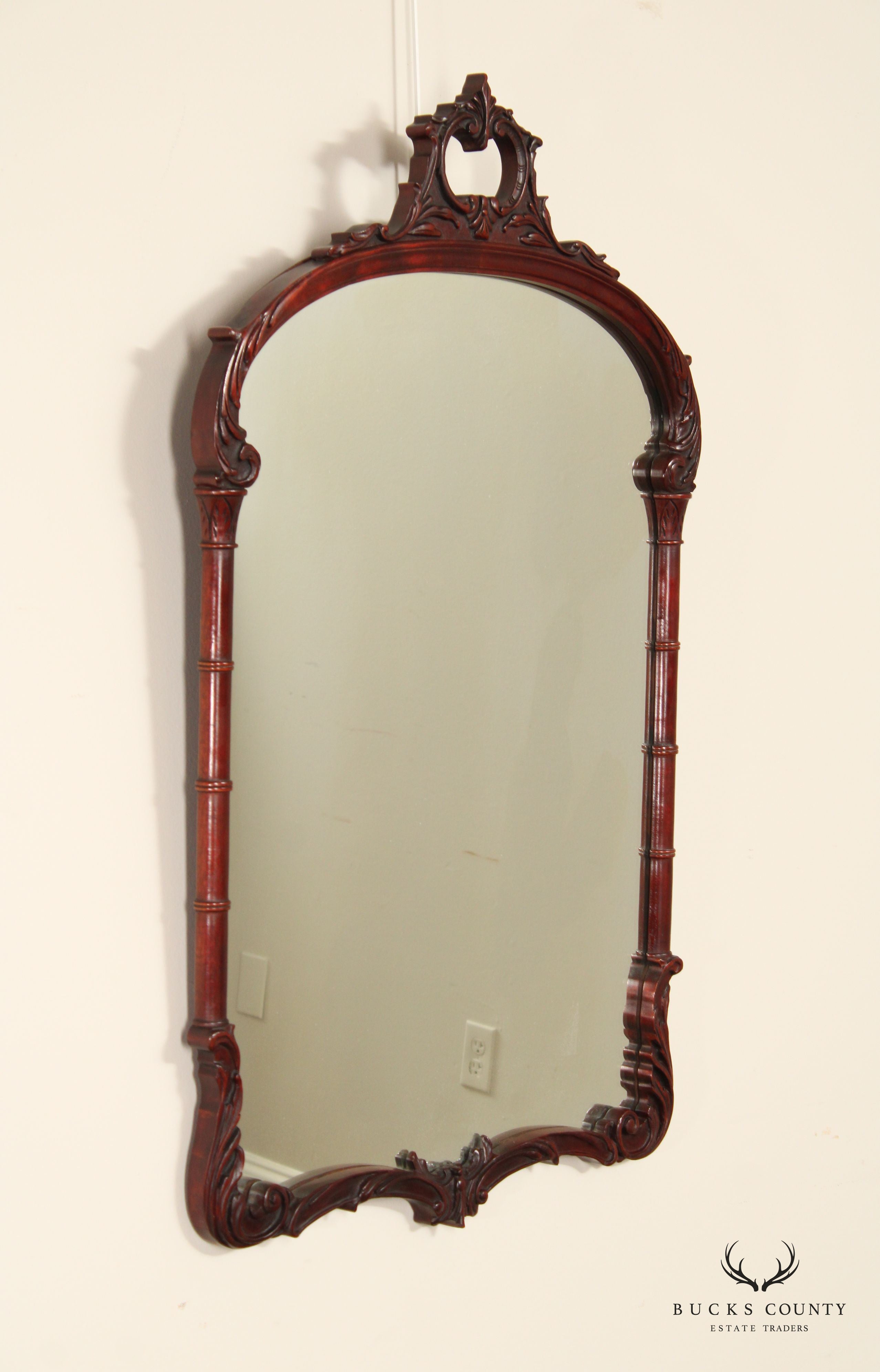 French Louis XV Style Vintage Carved Mahogany Frame Wall Mirror