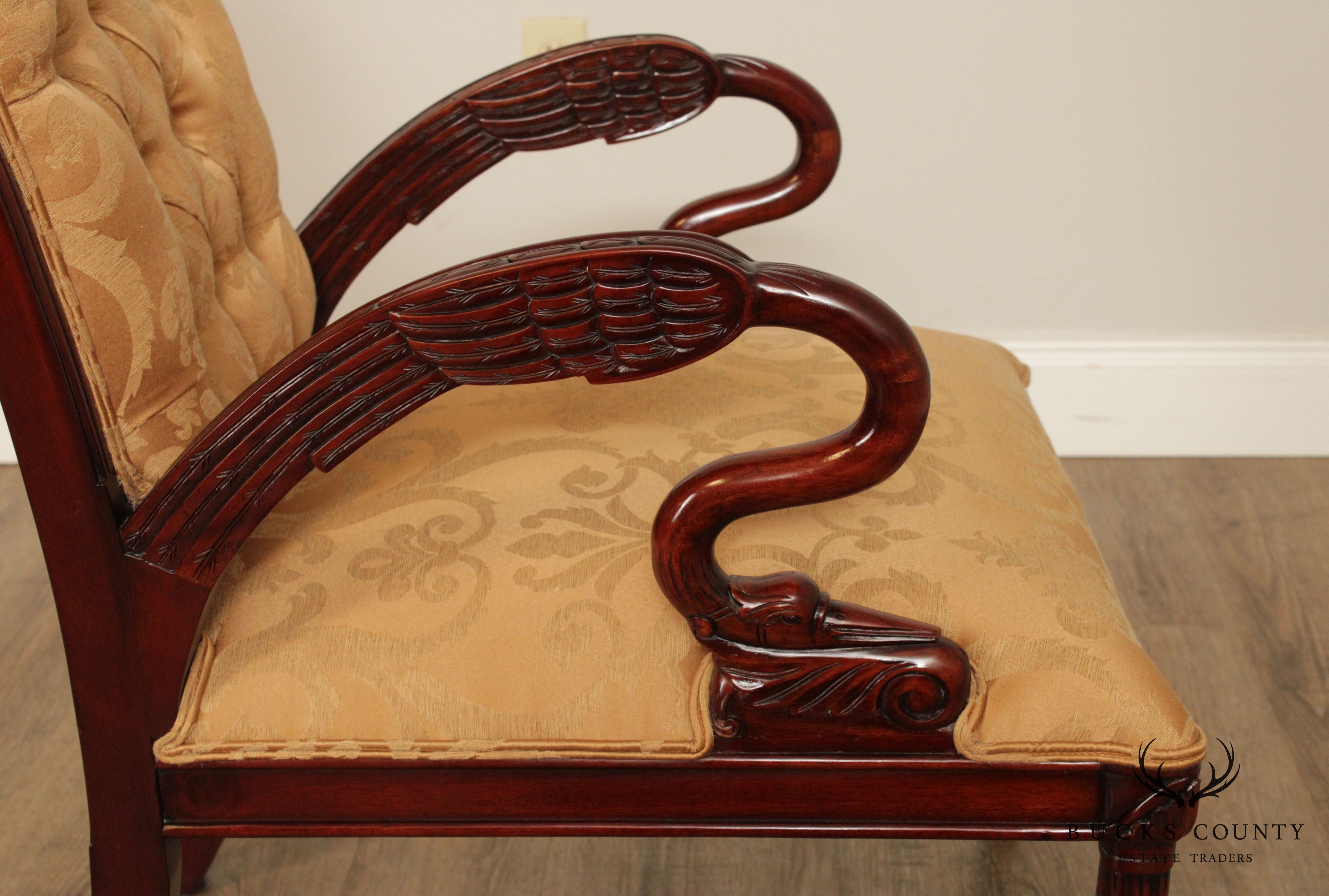 French Regency Style Carved Mahogany Pair Armchairs