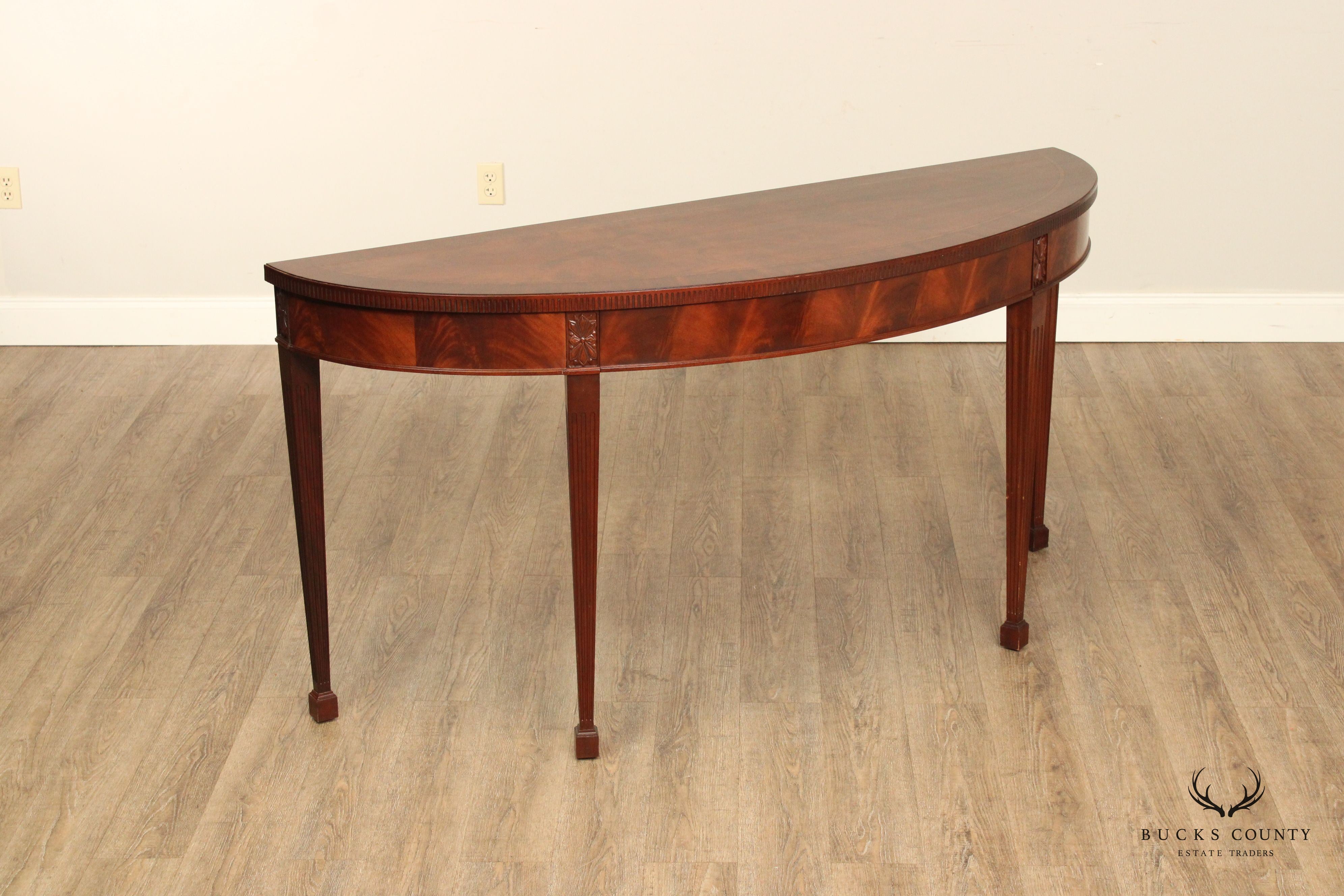 Baker Furniture Regency Style Inlaid Mahogany Demilune Console