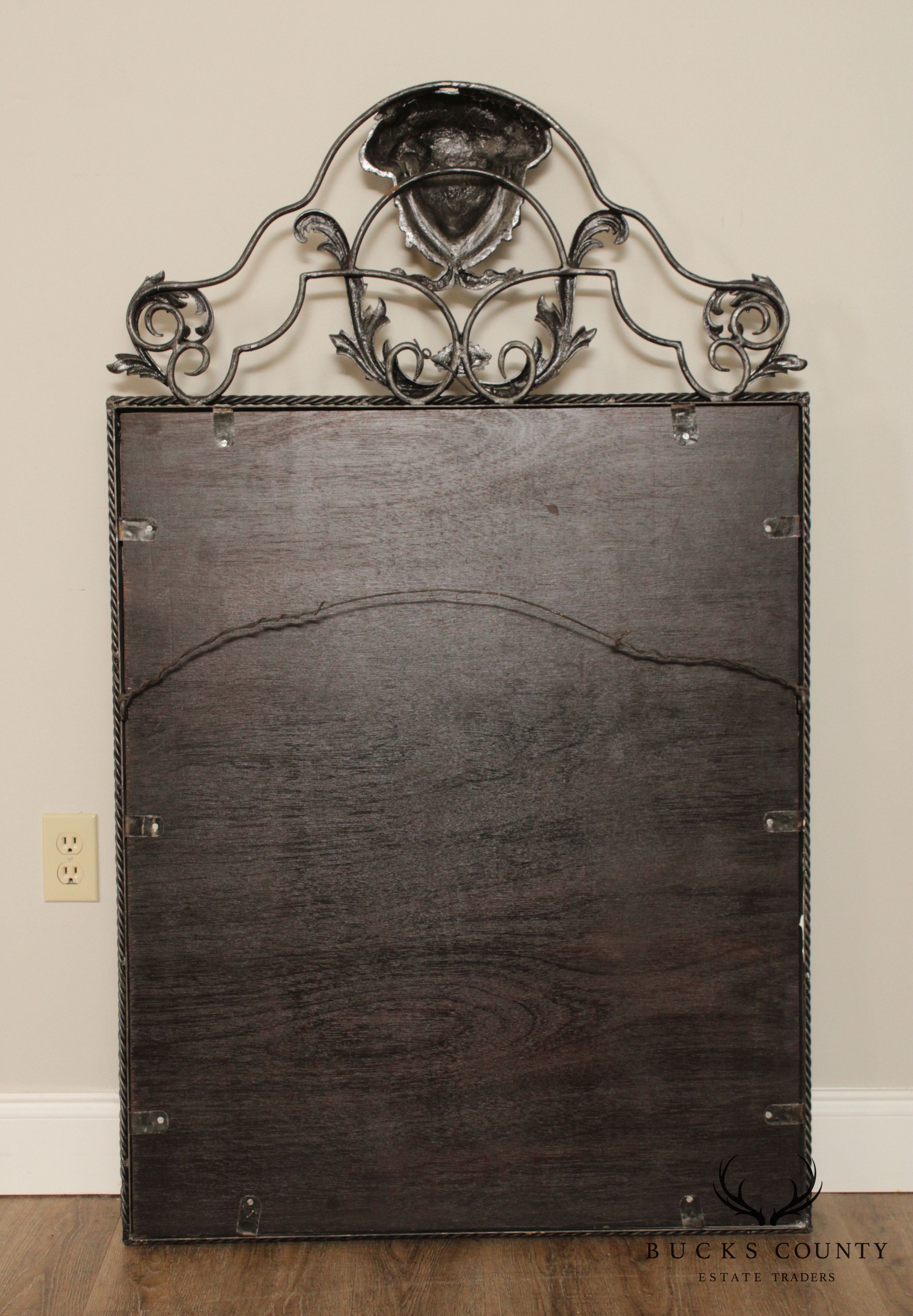 Maitland Smith Louis XIV Style Wrought Iron and Bronze Marble Top Console with Mirror