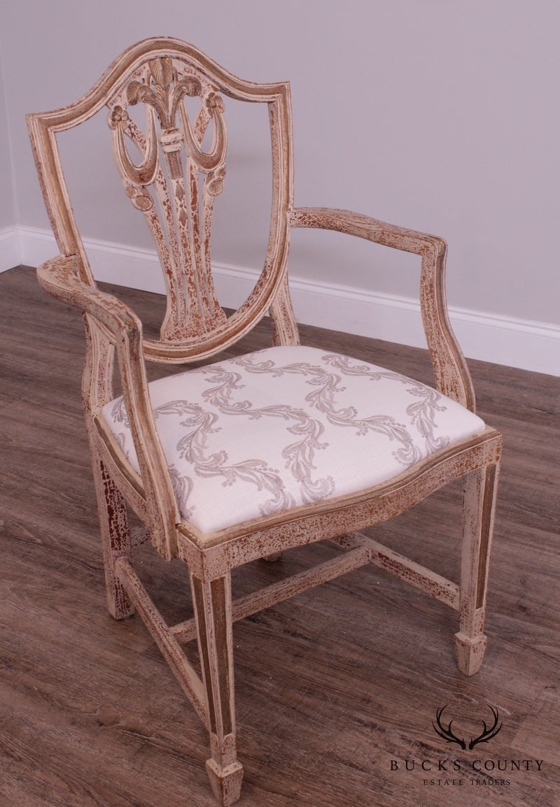 Hepplewhite Style Set 6 Crackle Painted Dining Chairs