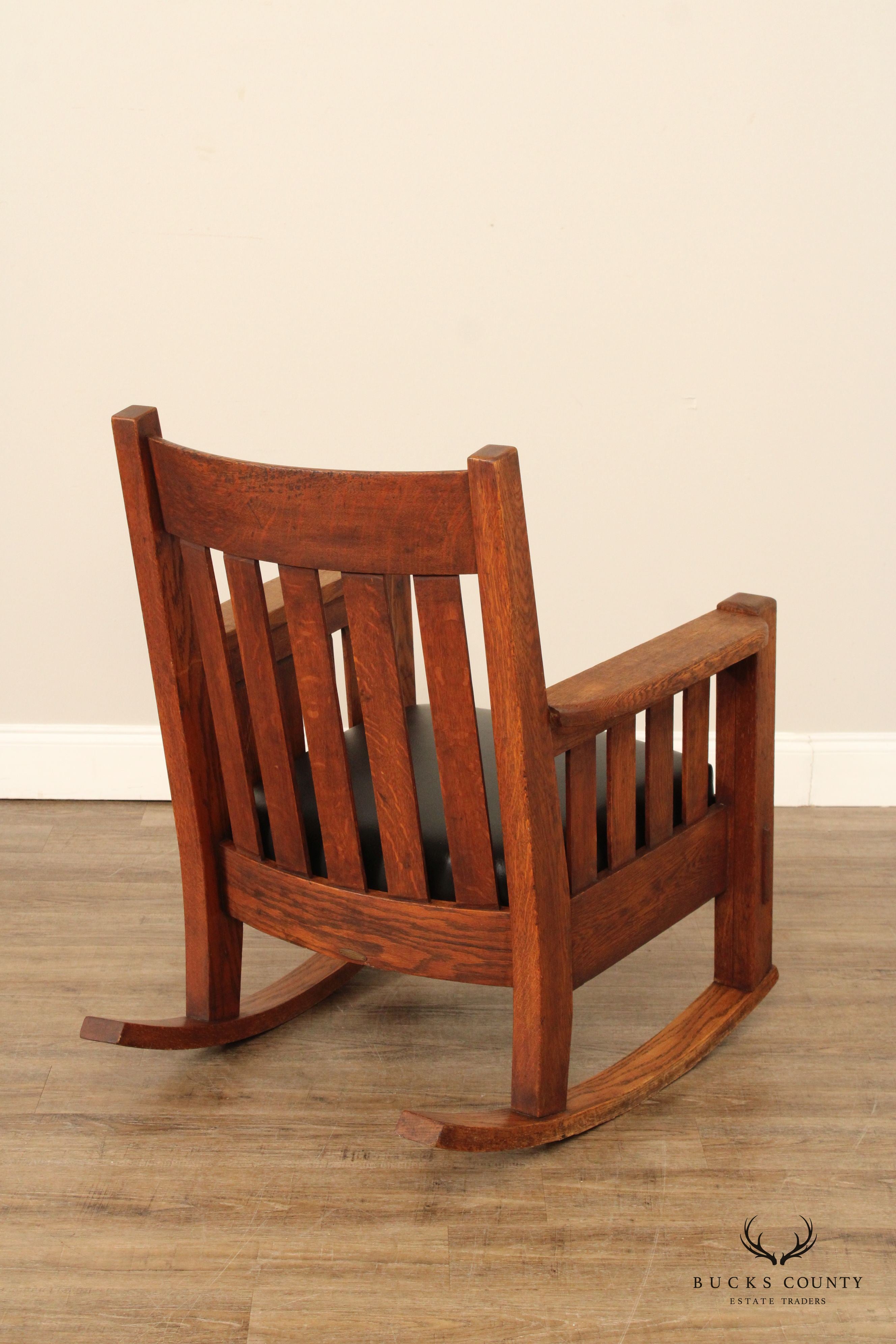 Harden Antique Mission Oak and Leather Rocker