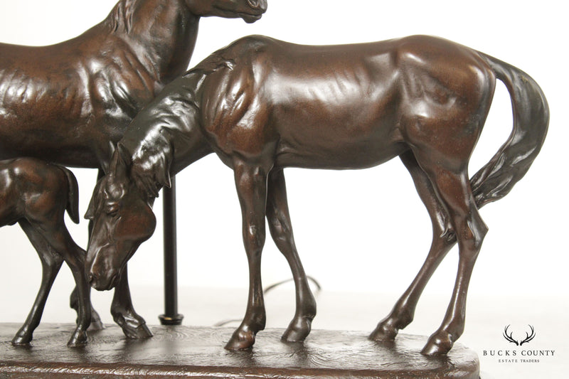 Remington Horse Family Bronzed Table Lamp, Custom Shade