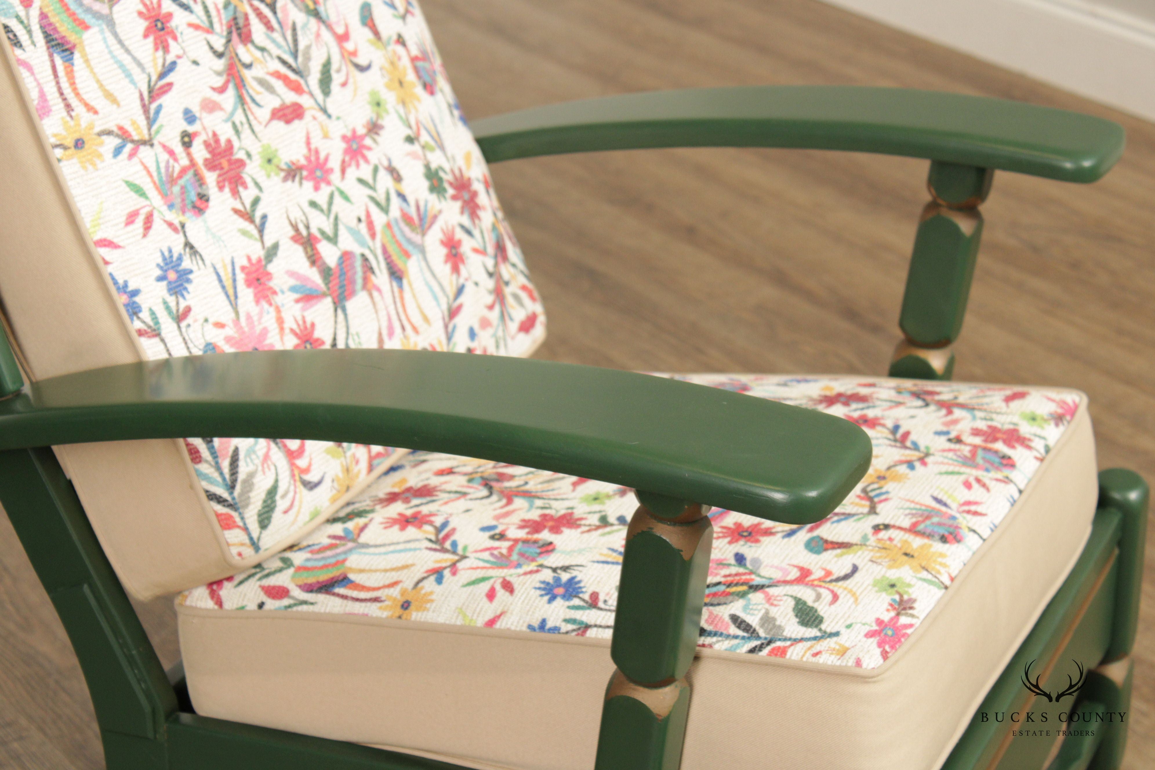 Mid Century Folk Art Green Painted Armchair