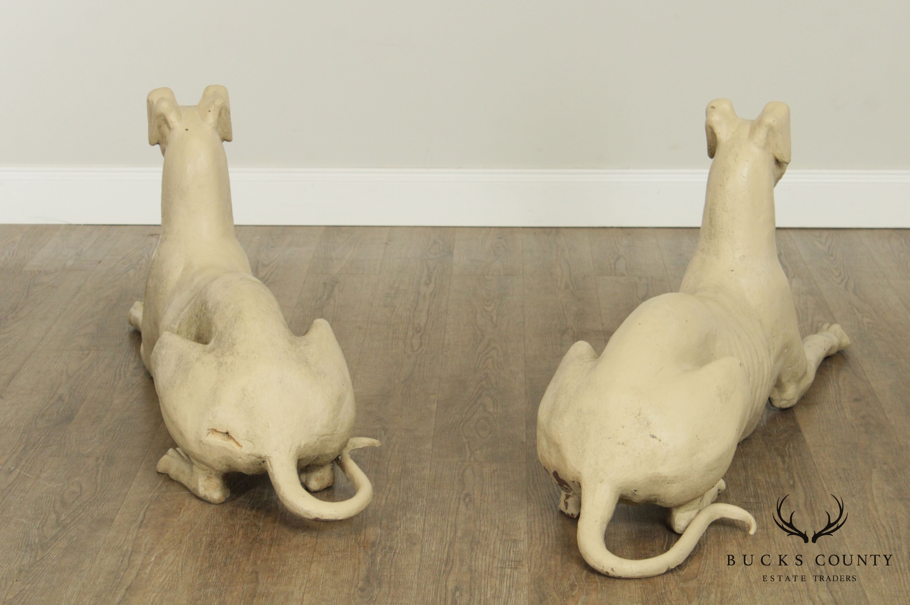 Antique Cast Iron Pair Whippet Dog Garden Statues