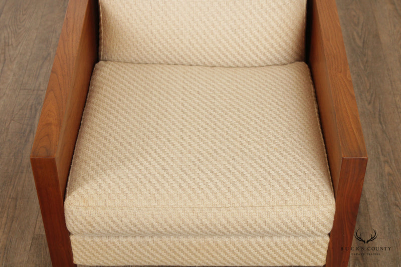 `Mid Century Modern Walnut Cube Lounge Chair