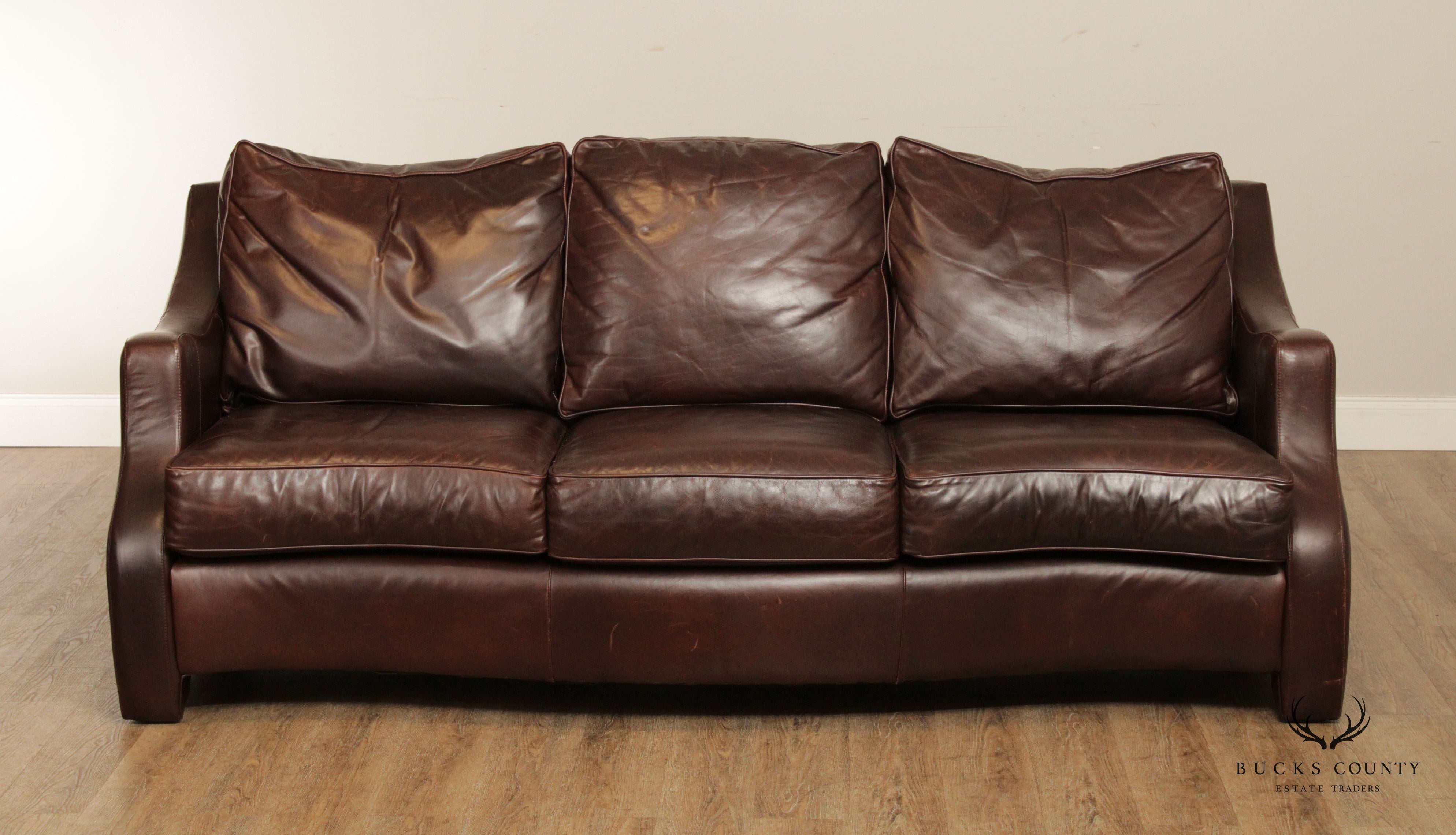 Thomasville Traditional Brown Leather Upholstered Sofa