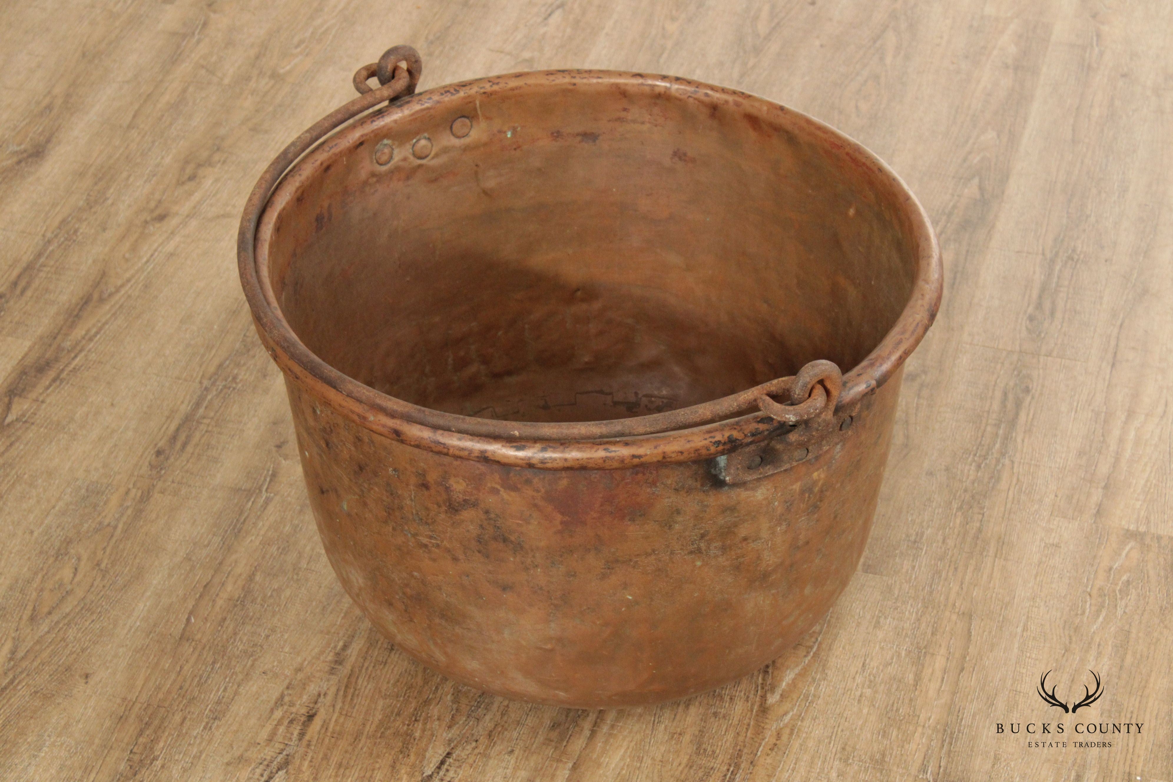 Antique Hammered Copper Pot with Iron Handle