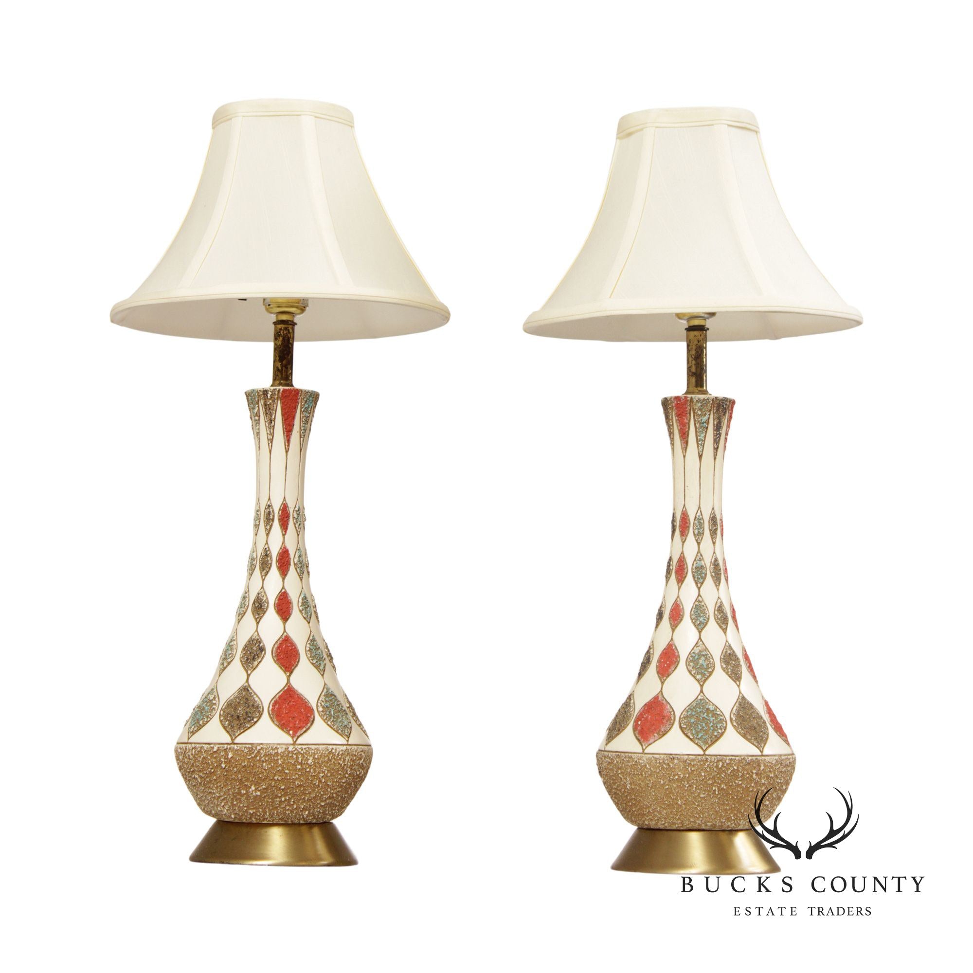 Mid Century Modern Pair of Glazed Ceramic Table Lamps