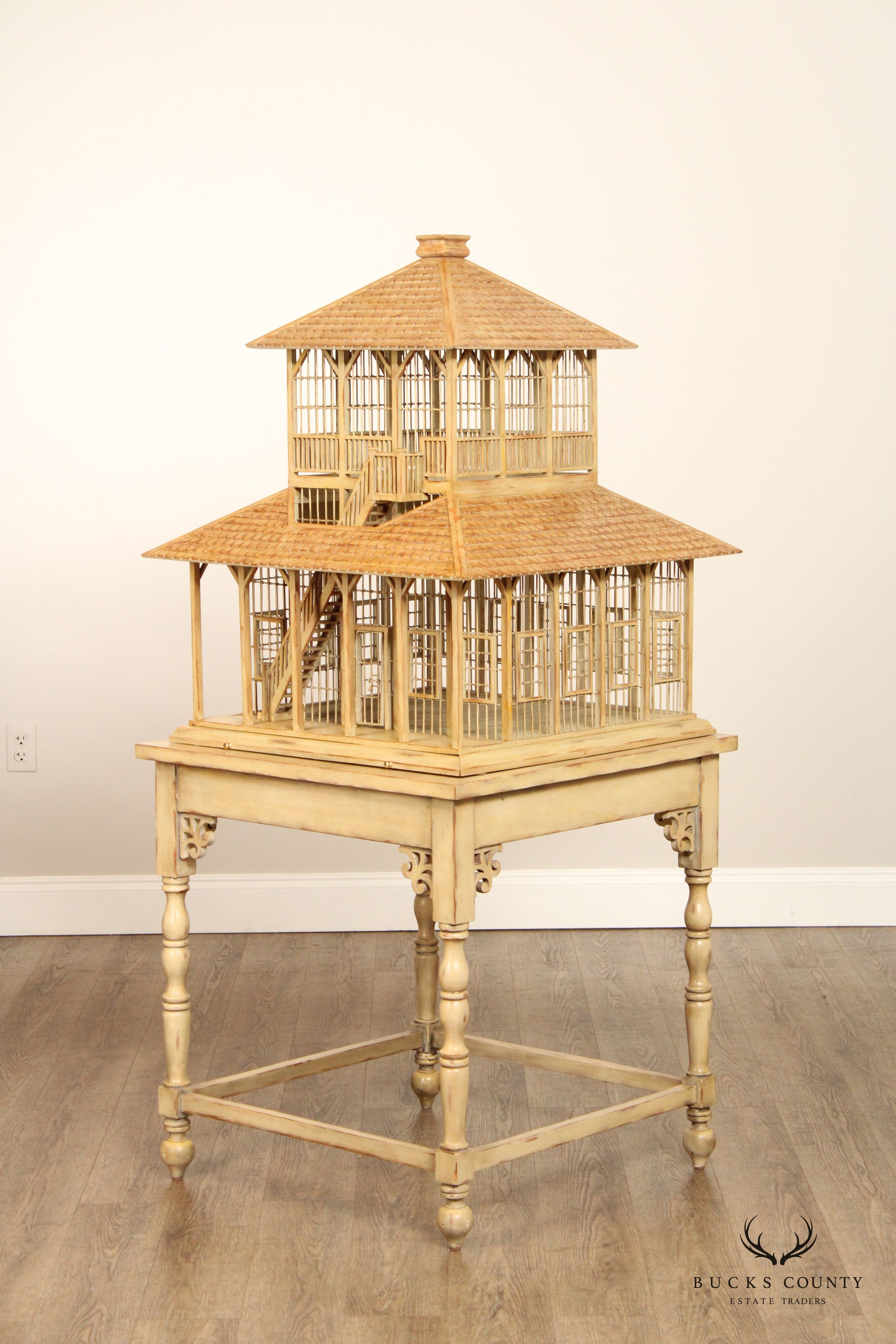 Victorian Style Two-Piece Wooden Bird House on Stand