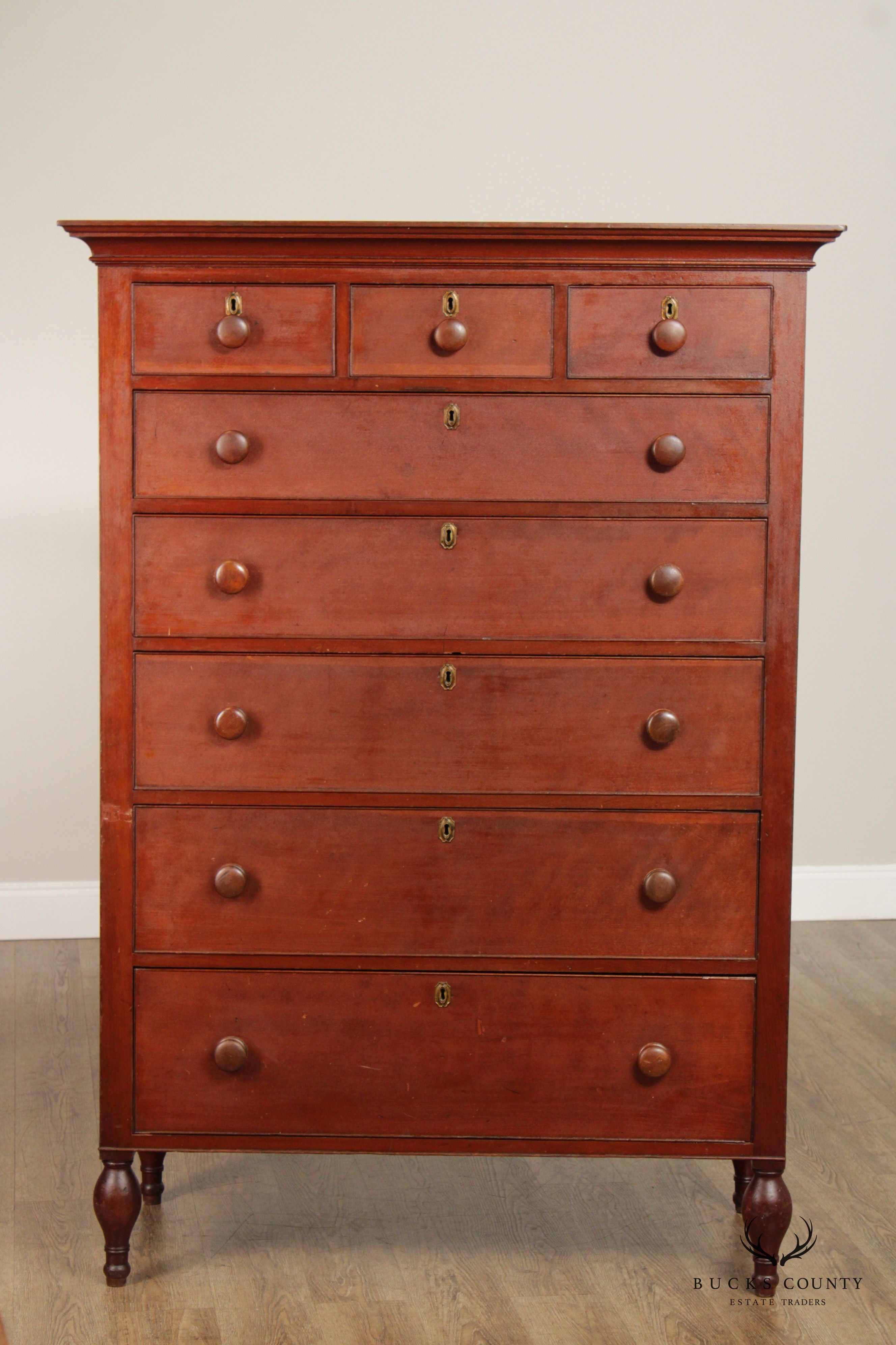 Antique Pennsylvania Sheraton Cherry Tall Chest of Drawers