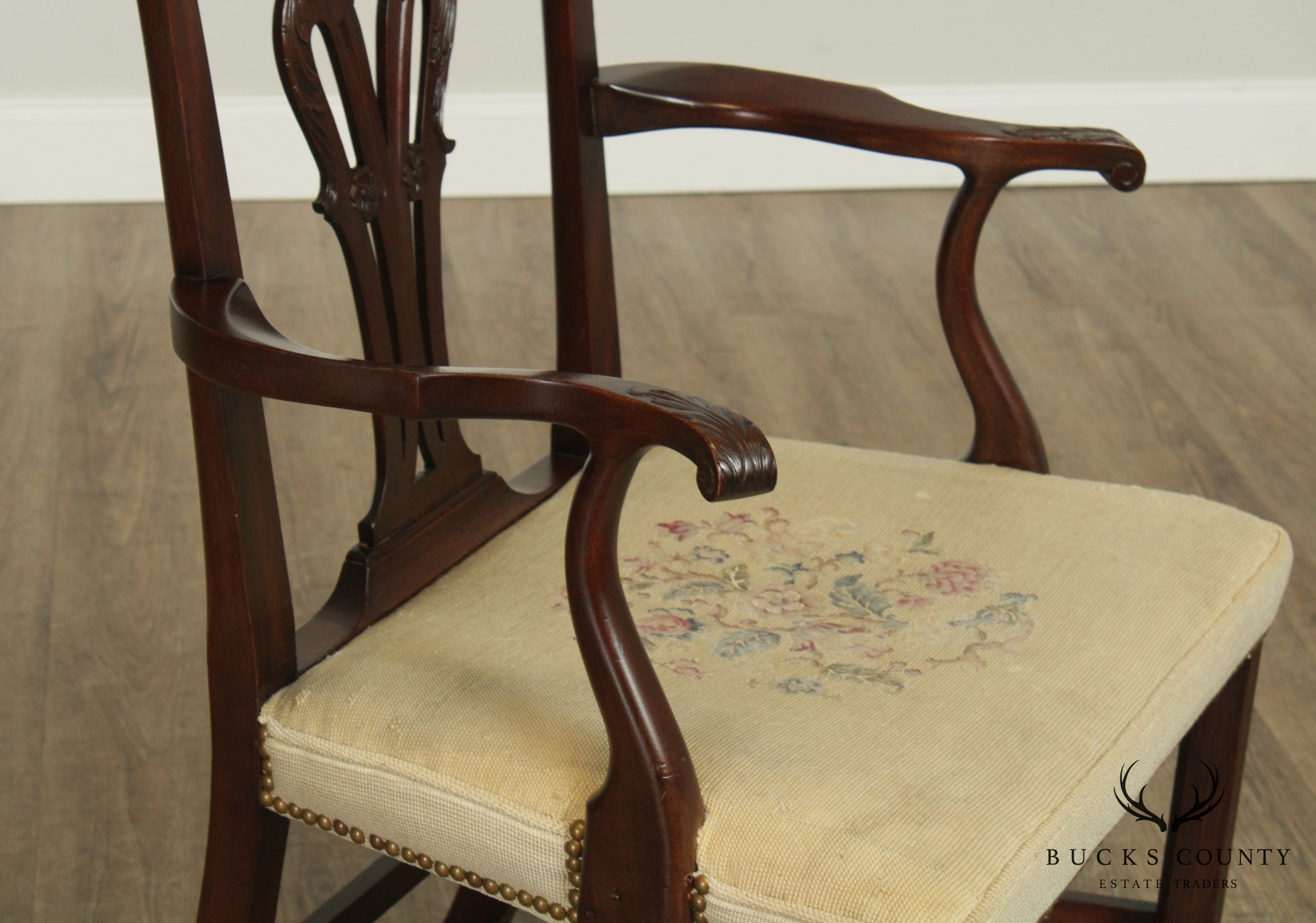 1940's Vintage Set 8 Chippendale Style Custom Mahogany Dining Chairs