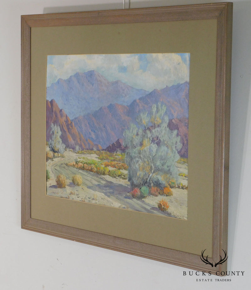 Western Desert & Mountains Landscape Signed "R. Lloyd Babcock" Oil on Board Framed