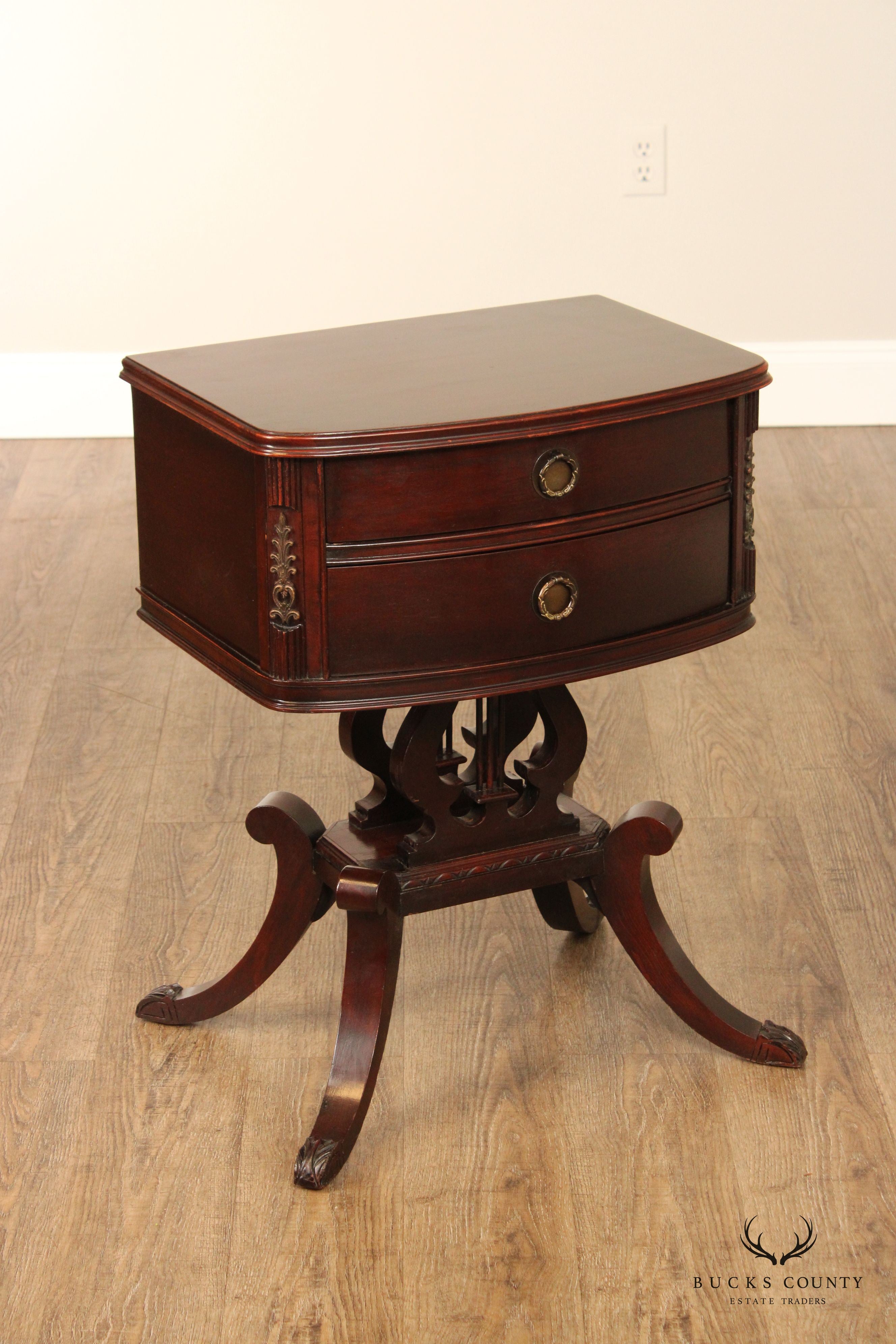 1940's American Classical Style Mahogany Lyre Base Nightstand