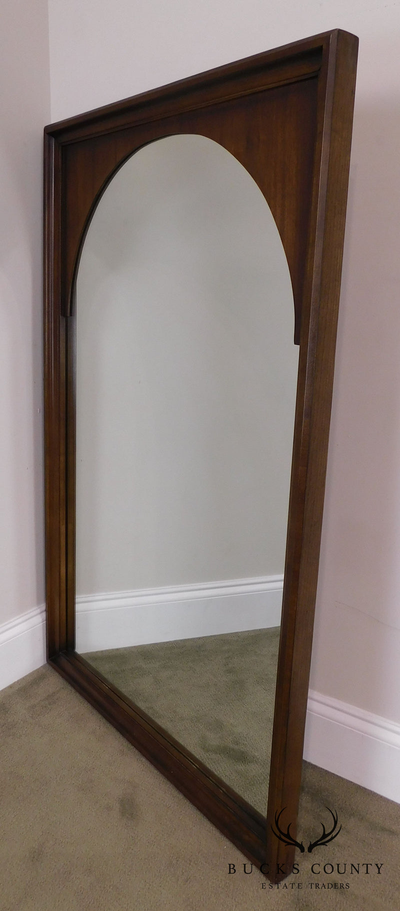 Mid Century Modern Walnut Rectangular Arched Mirror