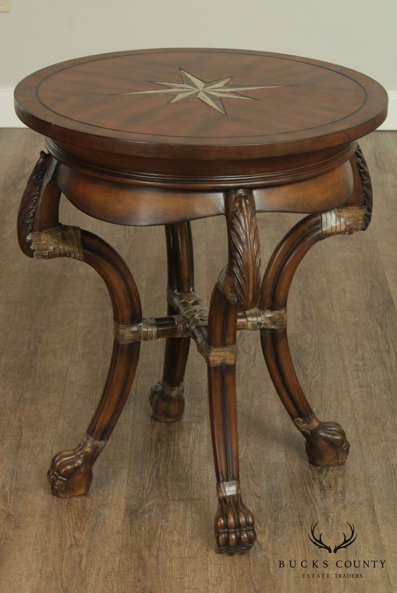 Regency Style Round Star Inlaid Side Table, Claw Feet