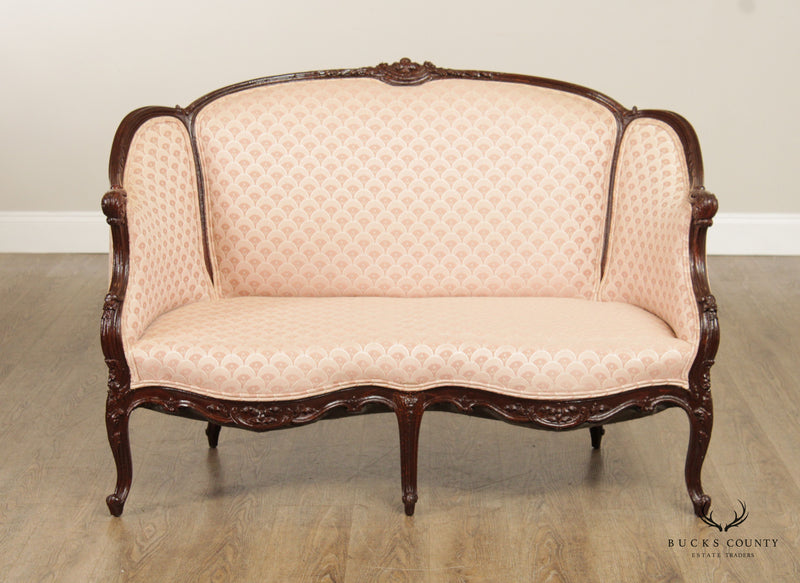 French Louis XV Style Vintage Pair of Carved Frame Loveseats