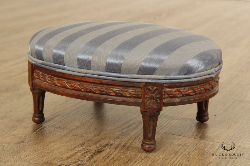 Small Antique Footstool with French Fabric