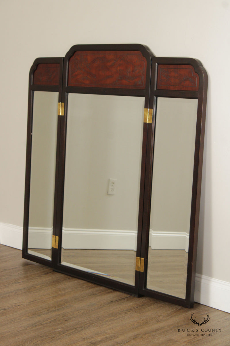 Drexel Heritage Chinoiserie Carved 'Connoisseur' Trifold Dresser Mirror