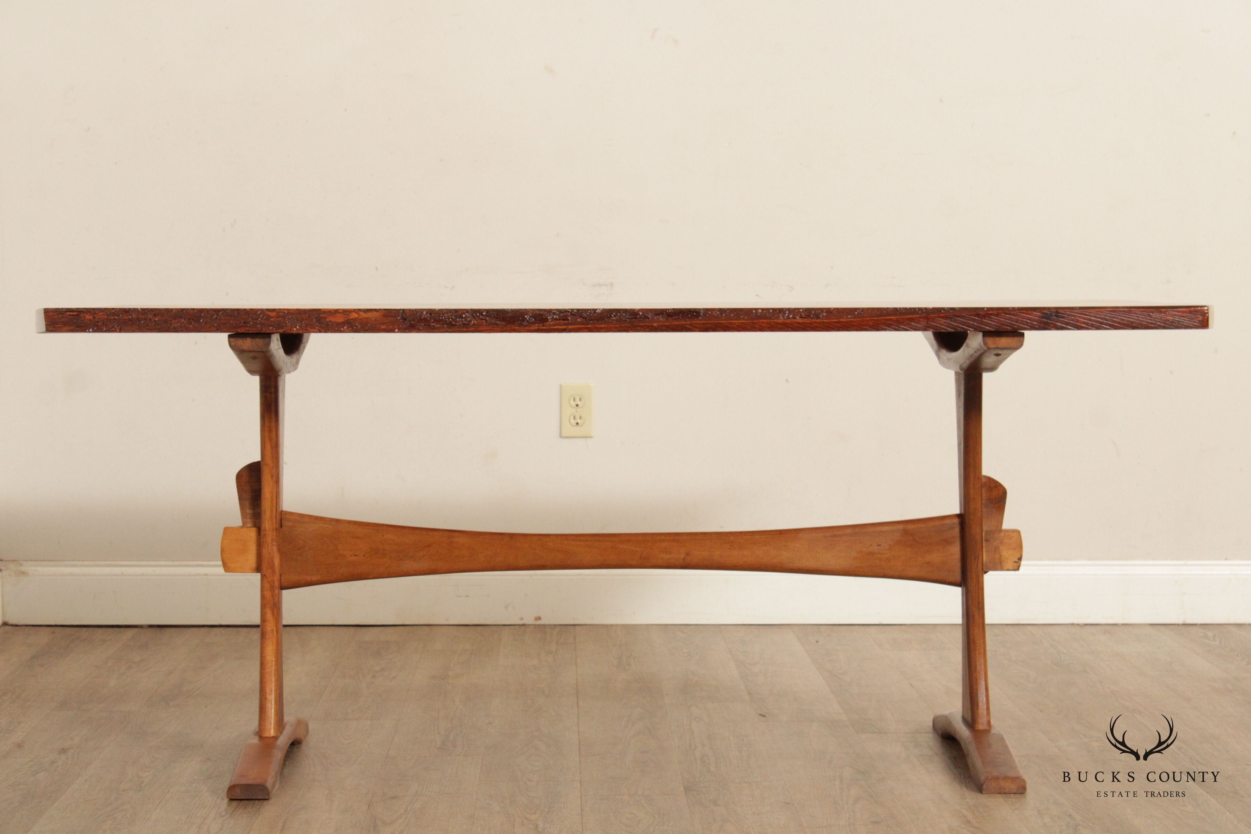 Rustic Live Edge Pine Trestle Dining Table