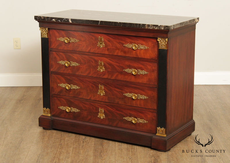Henkel Harris Empire Style Mahogany Marble Top Chest of Drawers