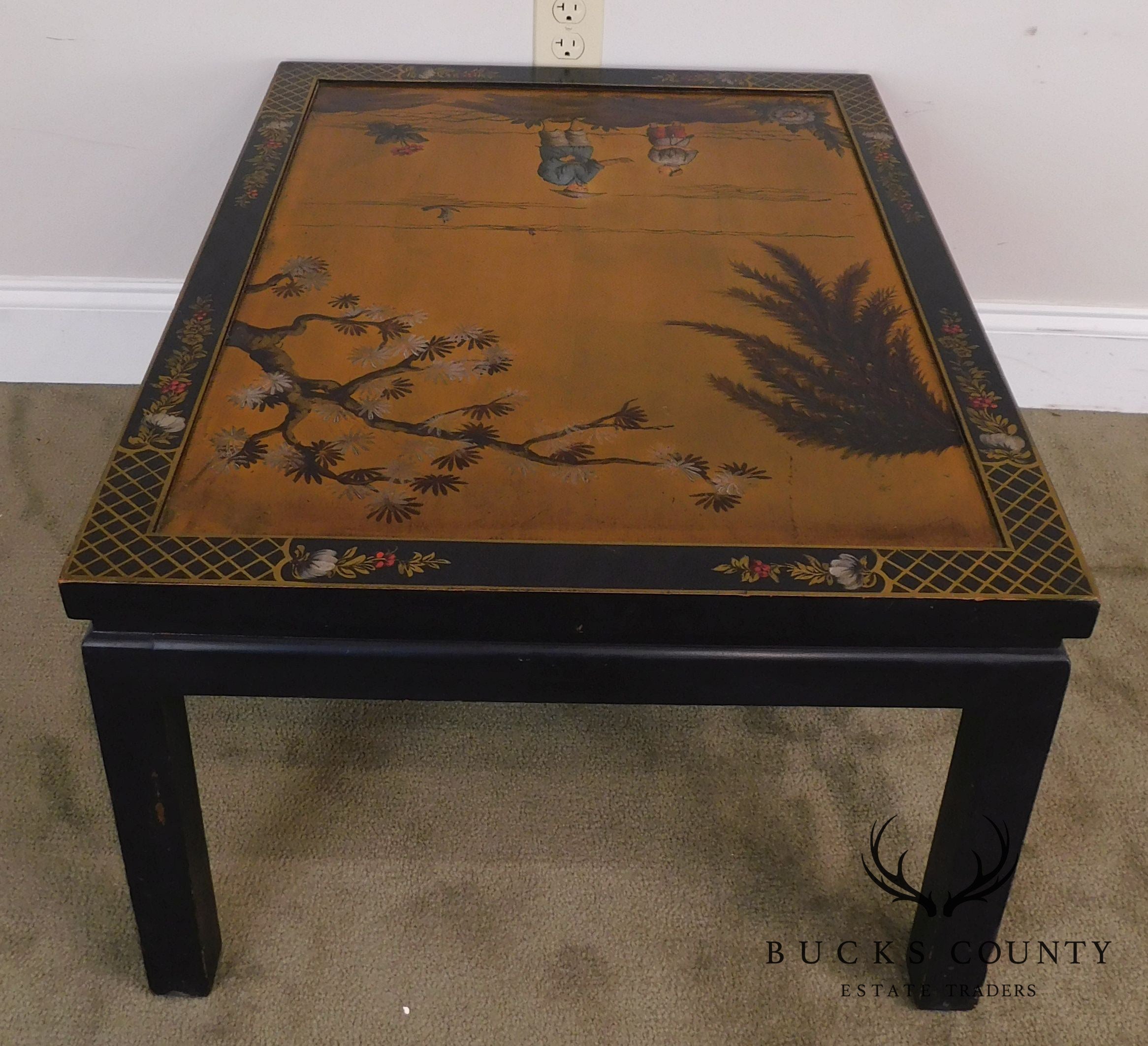 Kozak Studios Black & Gold Chinoiserie Painted Pair Side Tables