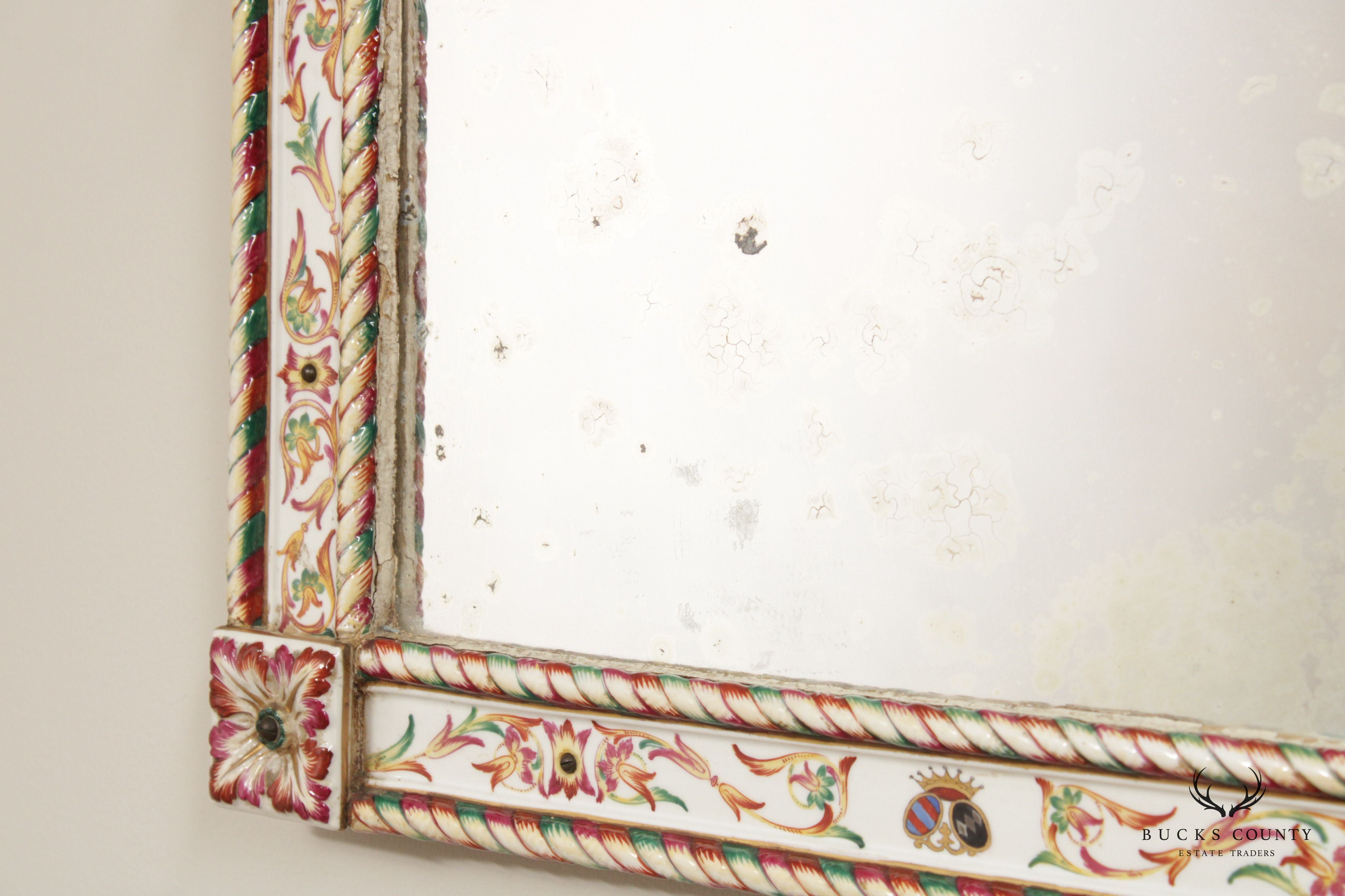 Antique Italian Porcelain Majolica Frame Wall Mirror