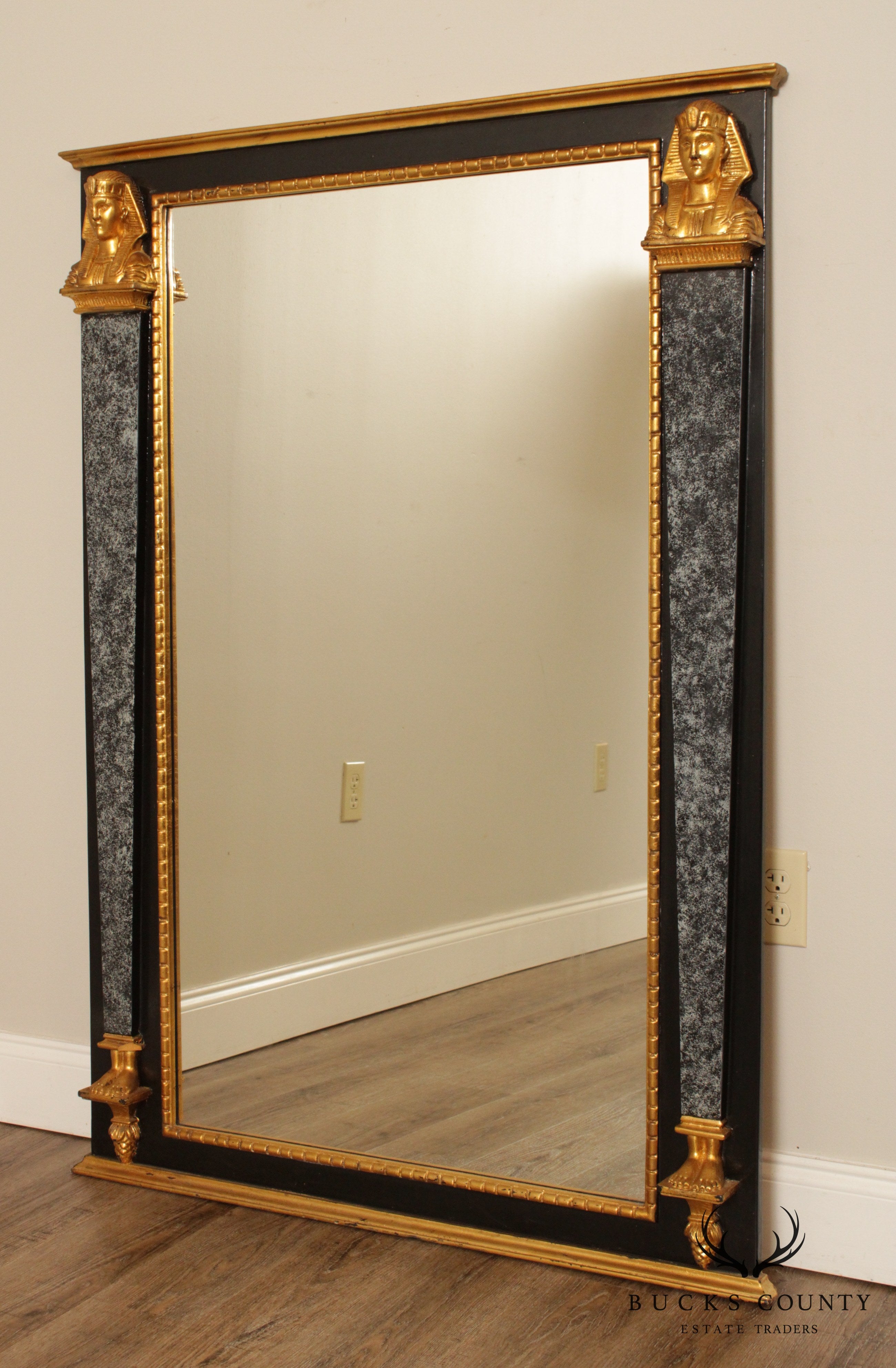 Neo-Classical Egyptian Revival Style Partial Gilt Wall Mirror