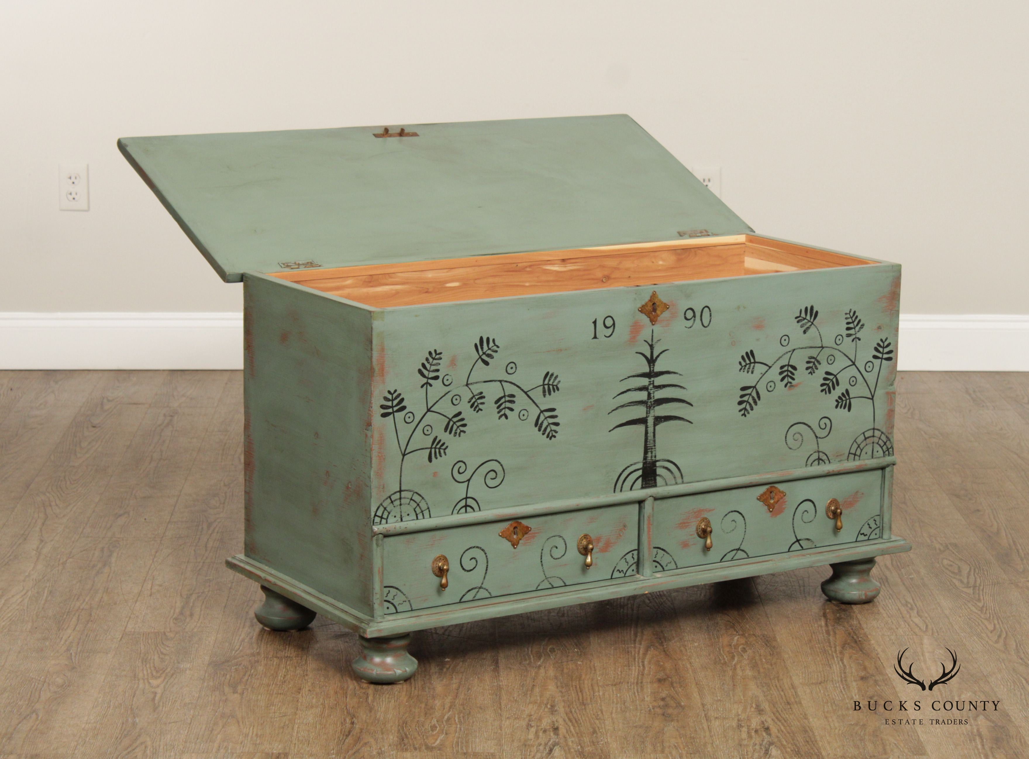 Pennsylvania Dutch Style Painted Pine Blanket Chest