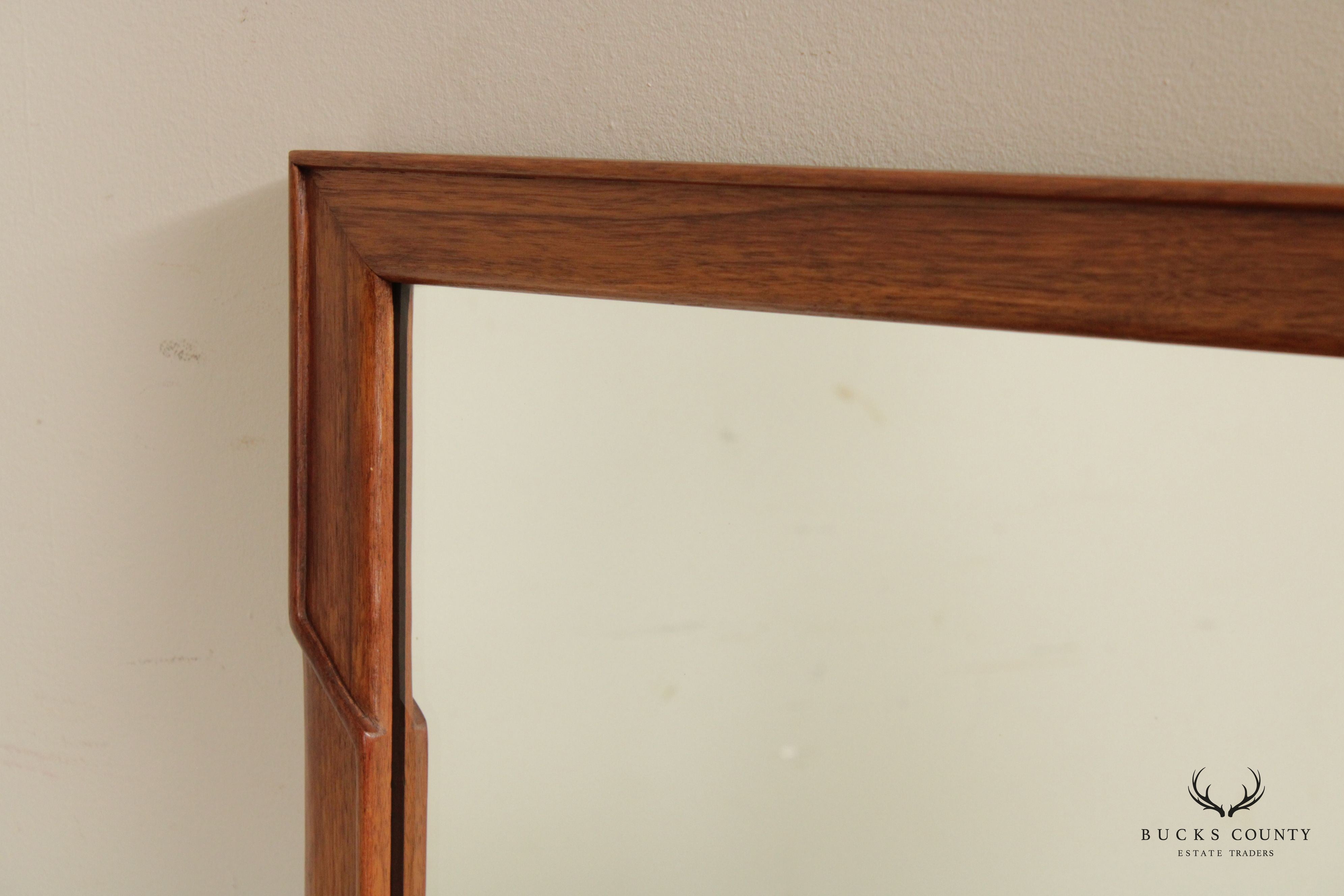 Mid Century Modern Vintage Walnut Carved Rectangular Wall Mirror