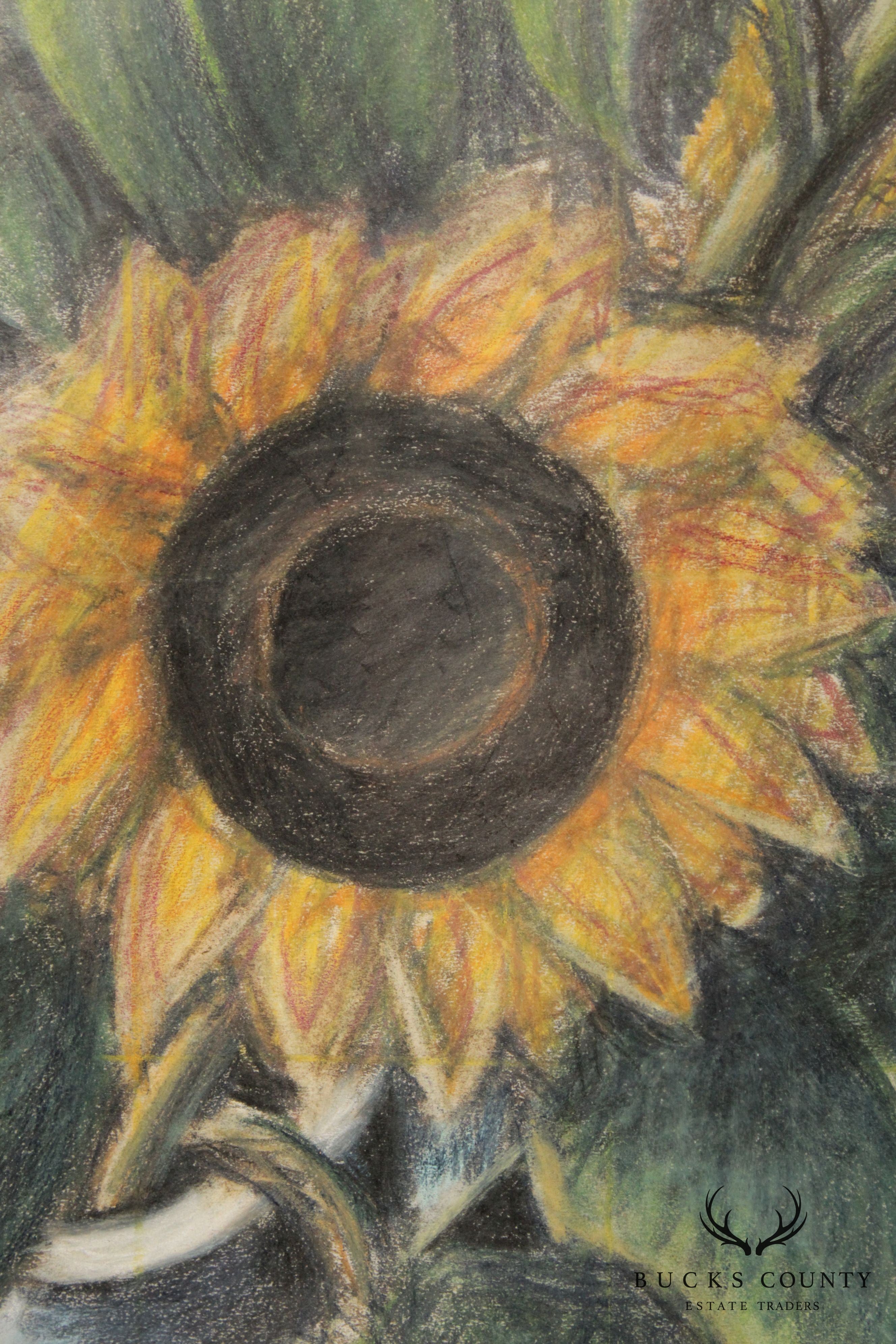 Anne Bascove 'Sunflowers' Colored Pencil Drawing