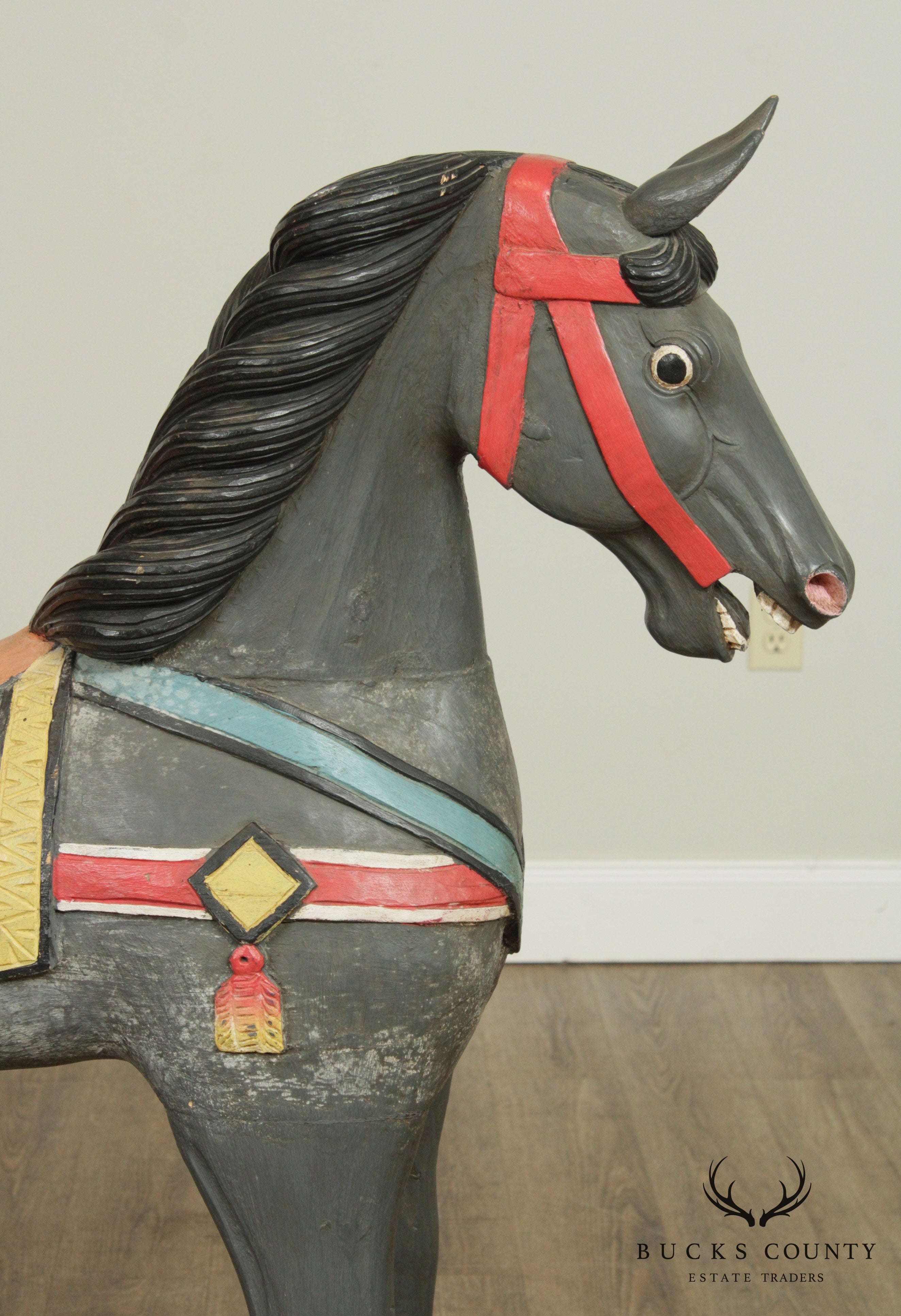 Vintage Quality Carved Wood Hand Painted Large Rocking Horse