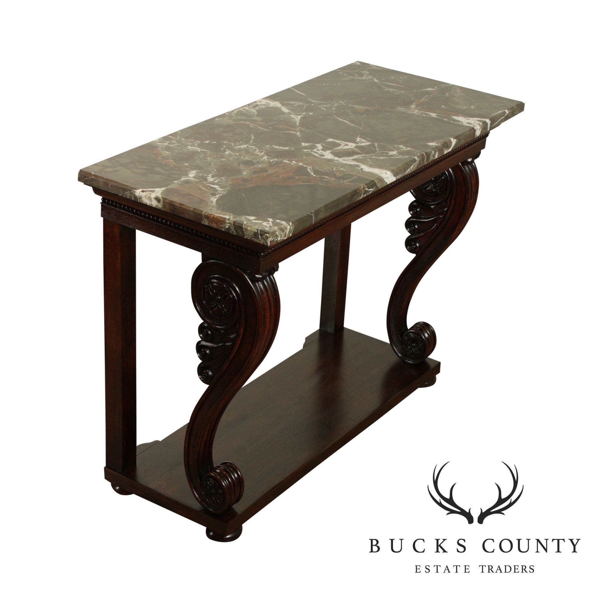 Antique French Empire Mahogany Marble Top Console Table