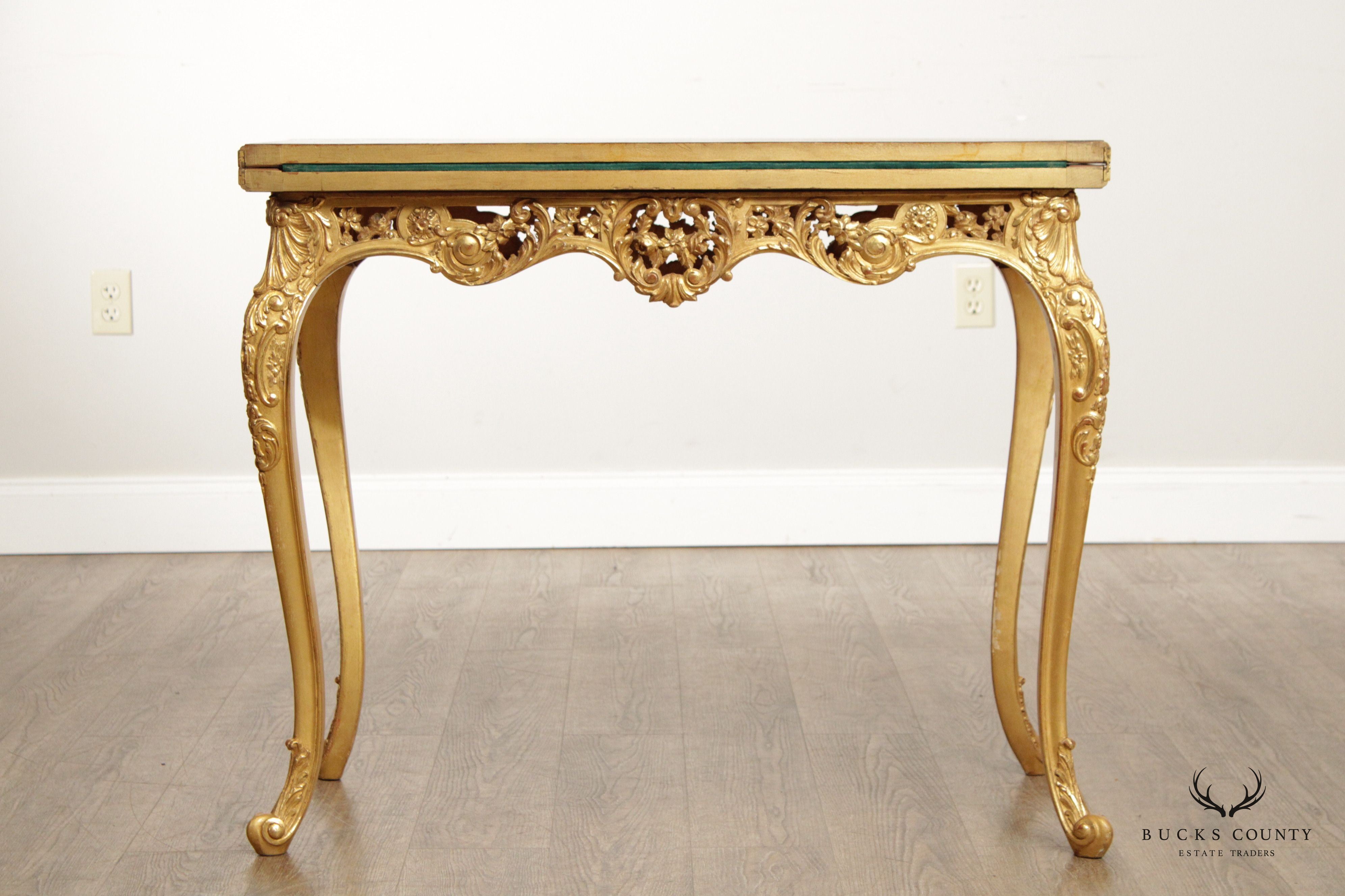 Herraiz Italian Louis XV Style Pair Giltwood Game Tables