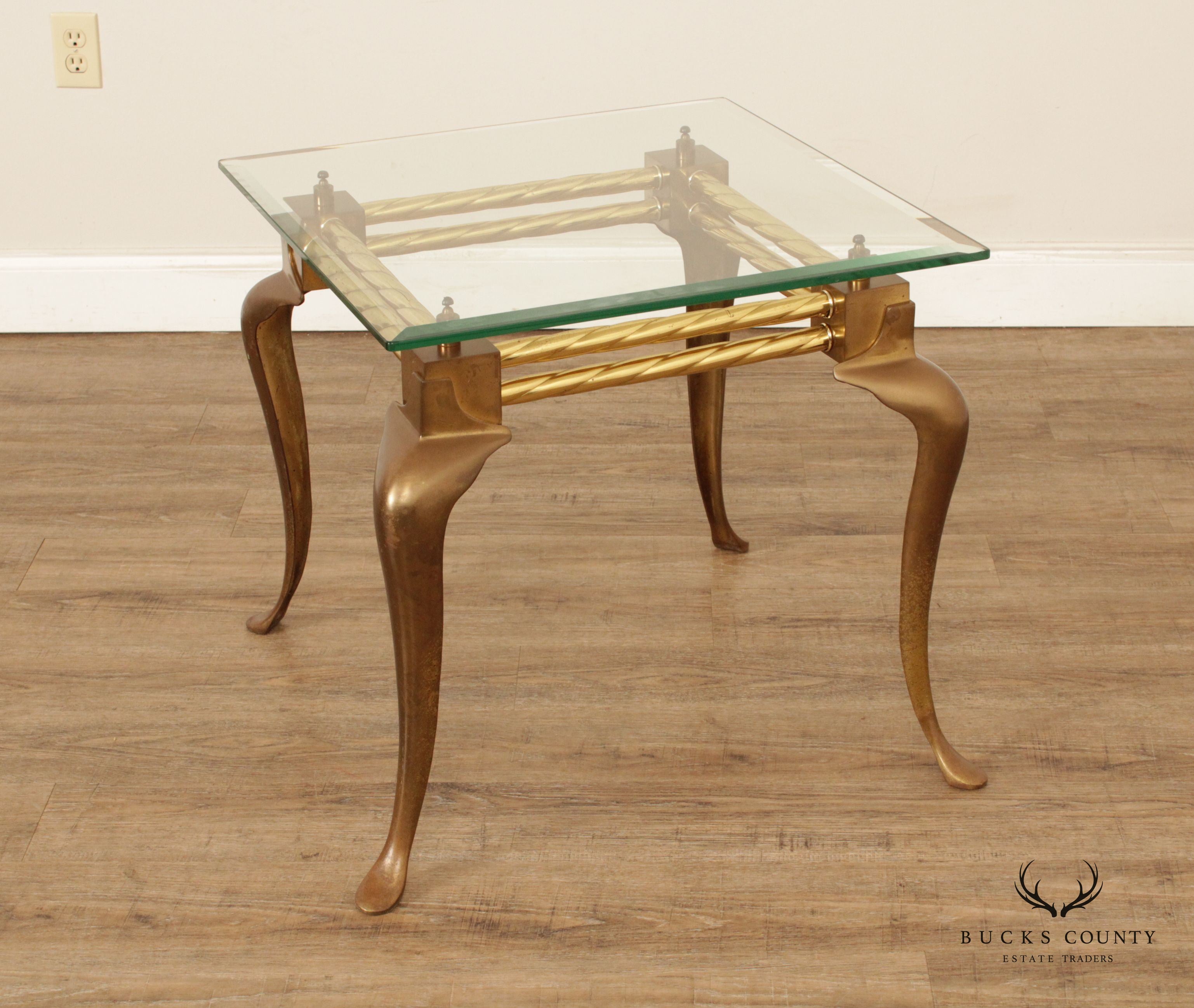 Vintage French Style Pair of Brass and Glass Side Tables