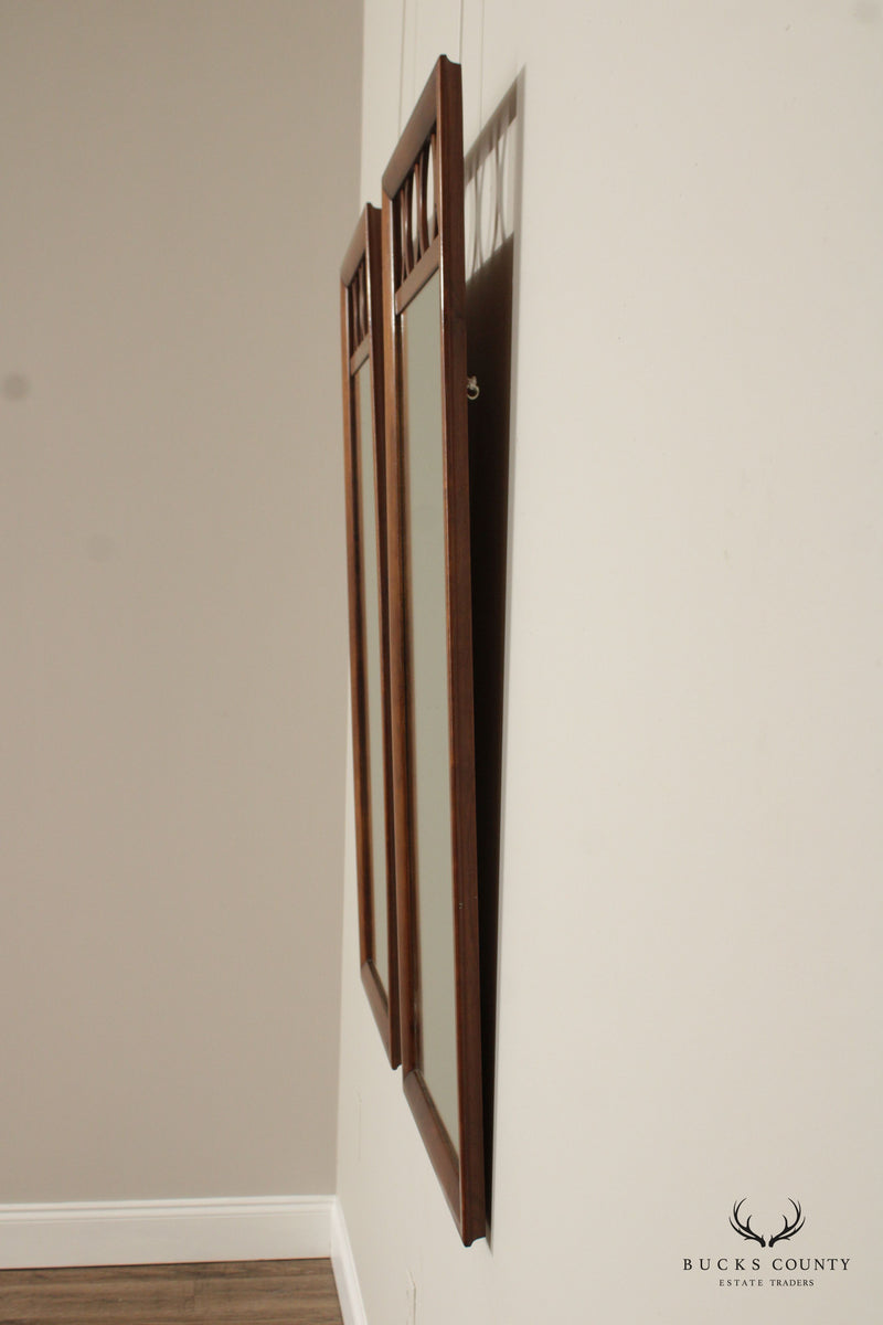 Mid Century Modern Pair of Walnut Frame Wall Mirrors