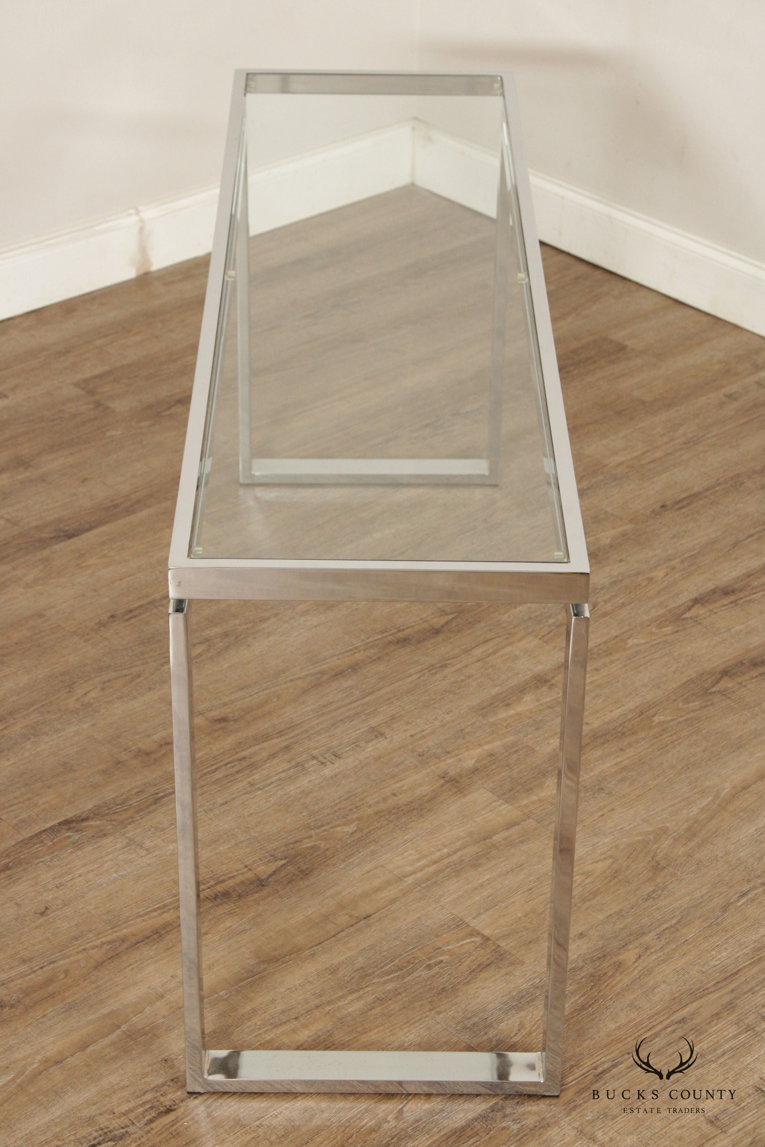 Modern Chrome Glass Top Console Table