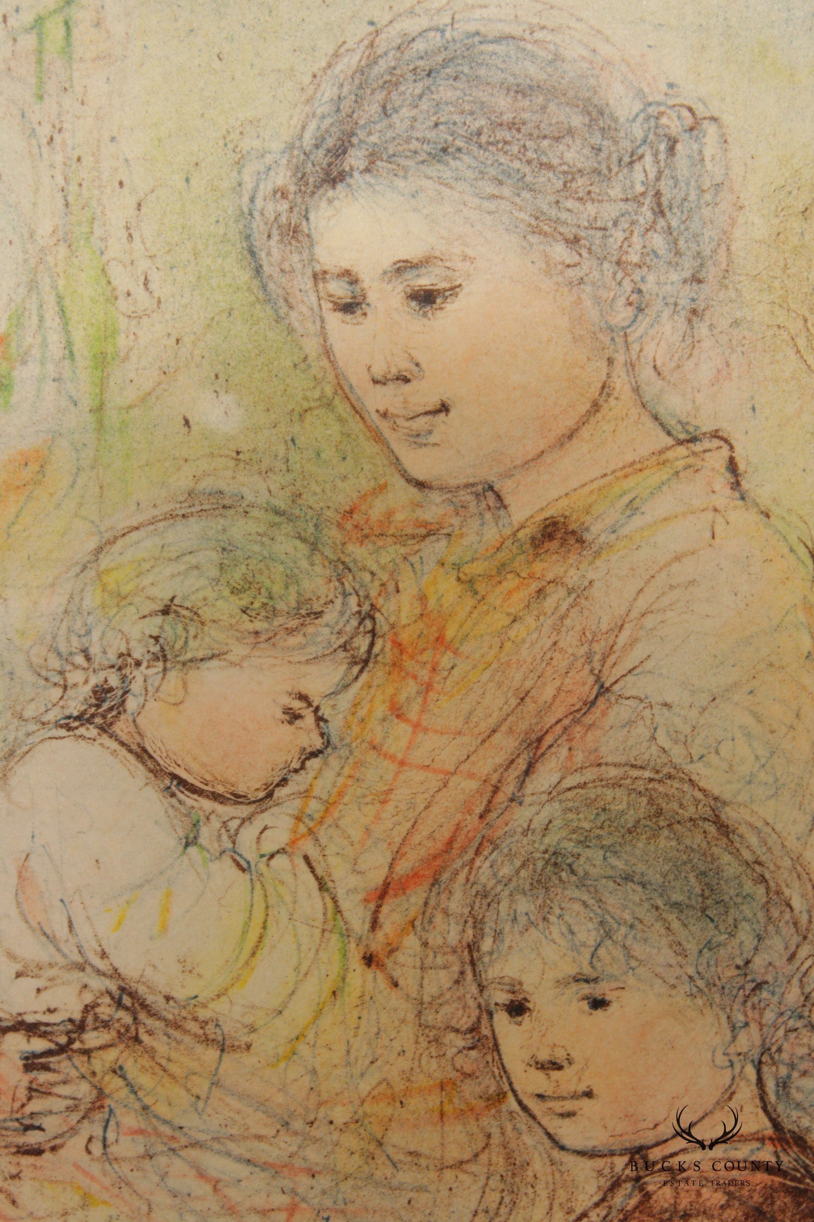 Edna Hidel Impressionist Mother and Children Lithograph