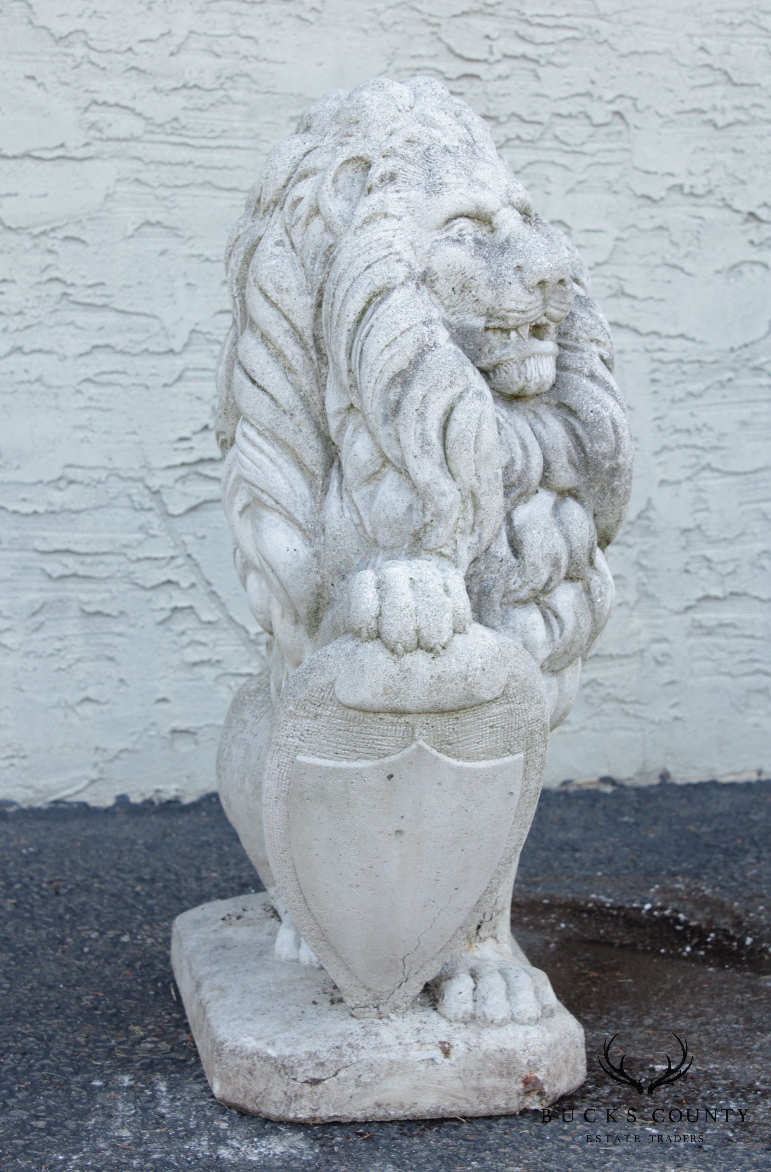 Vintage Pair Cast Stone Garden Lion Statues