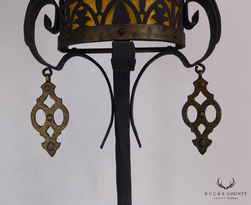 Pair Cast Iron and Gilt Spanish-Morrocan Revival Floor Lamps in the Manner of Oscar Bach