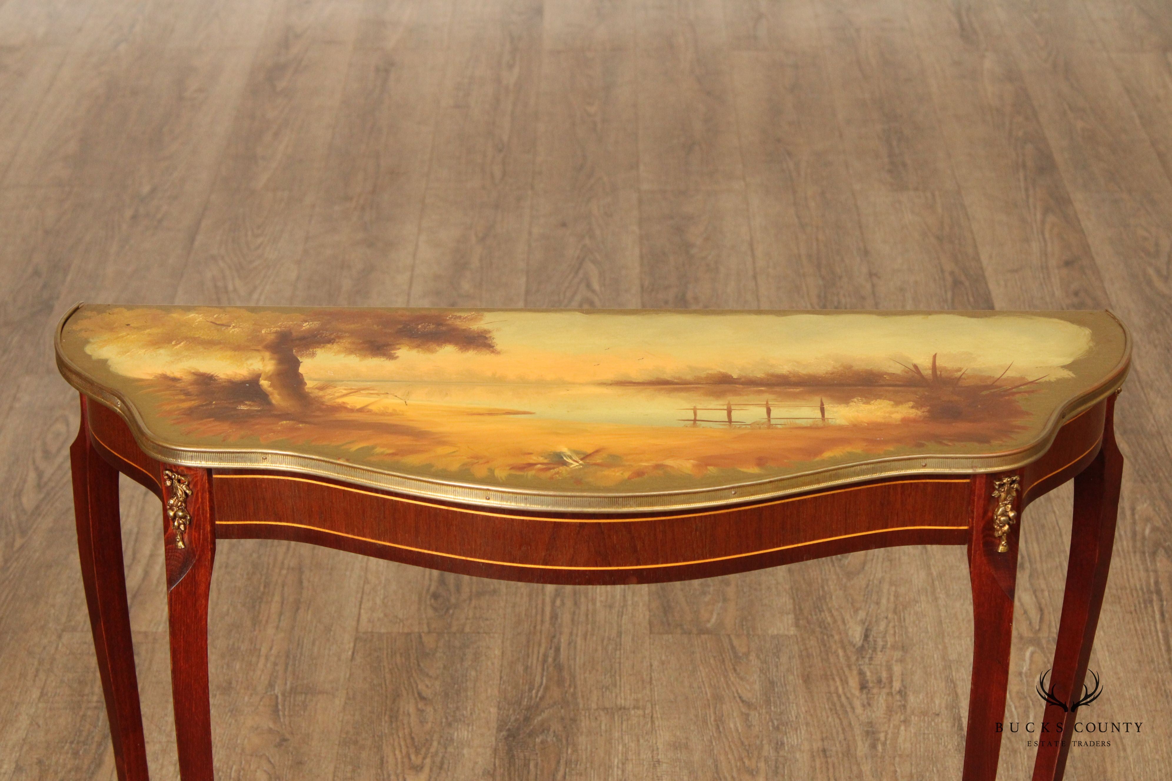 French Louis XV Style Vintage Pair Of Hand Painted Console Tables