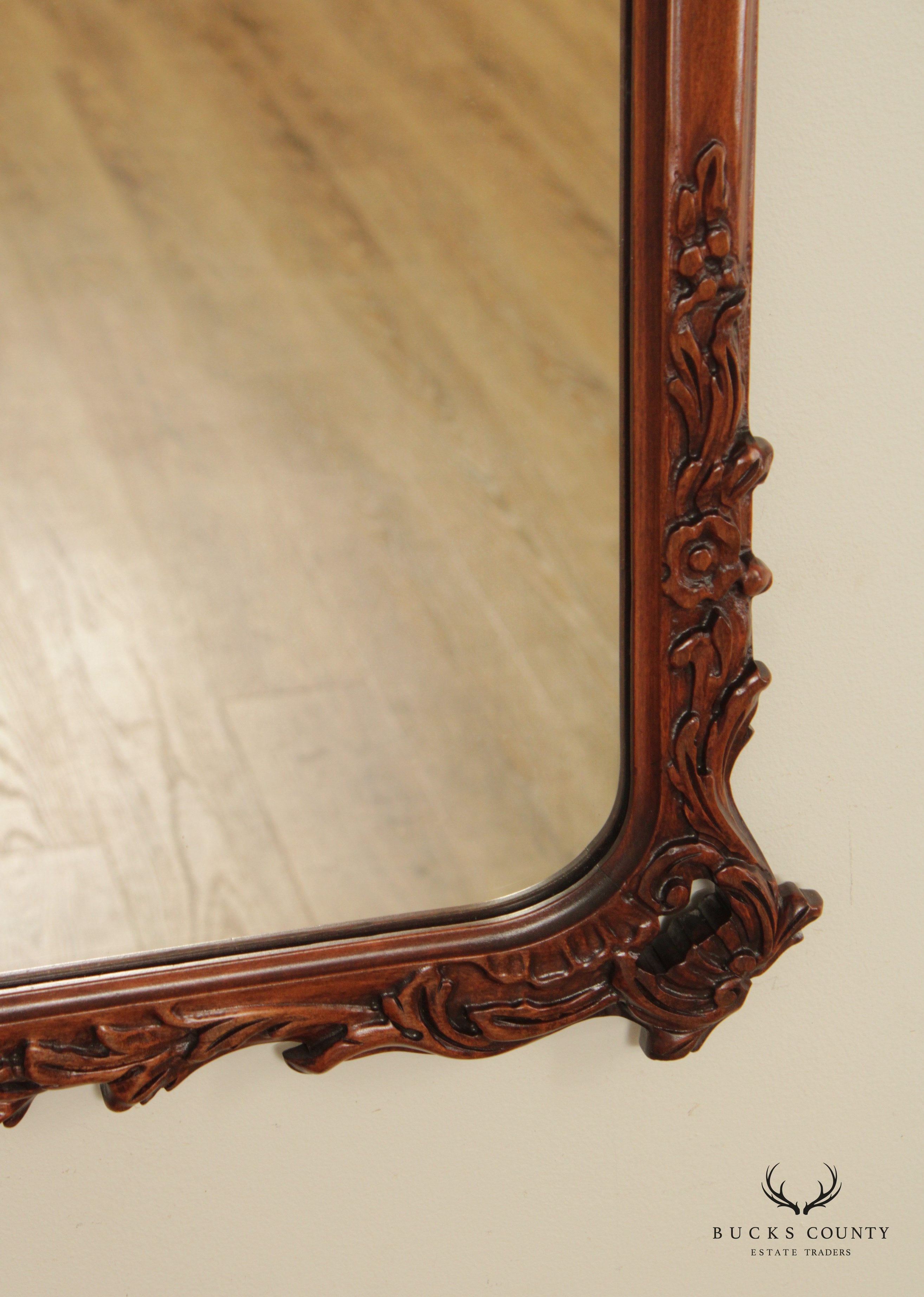 1940s Vintage French Style Carved Mahogany Wall Mirror (A)