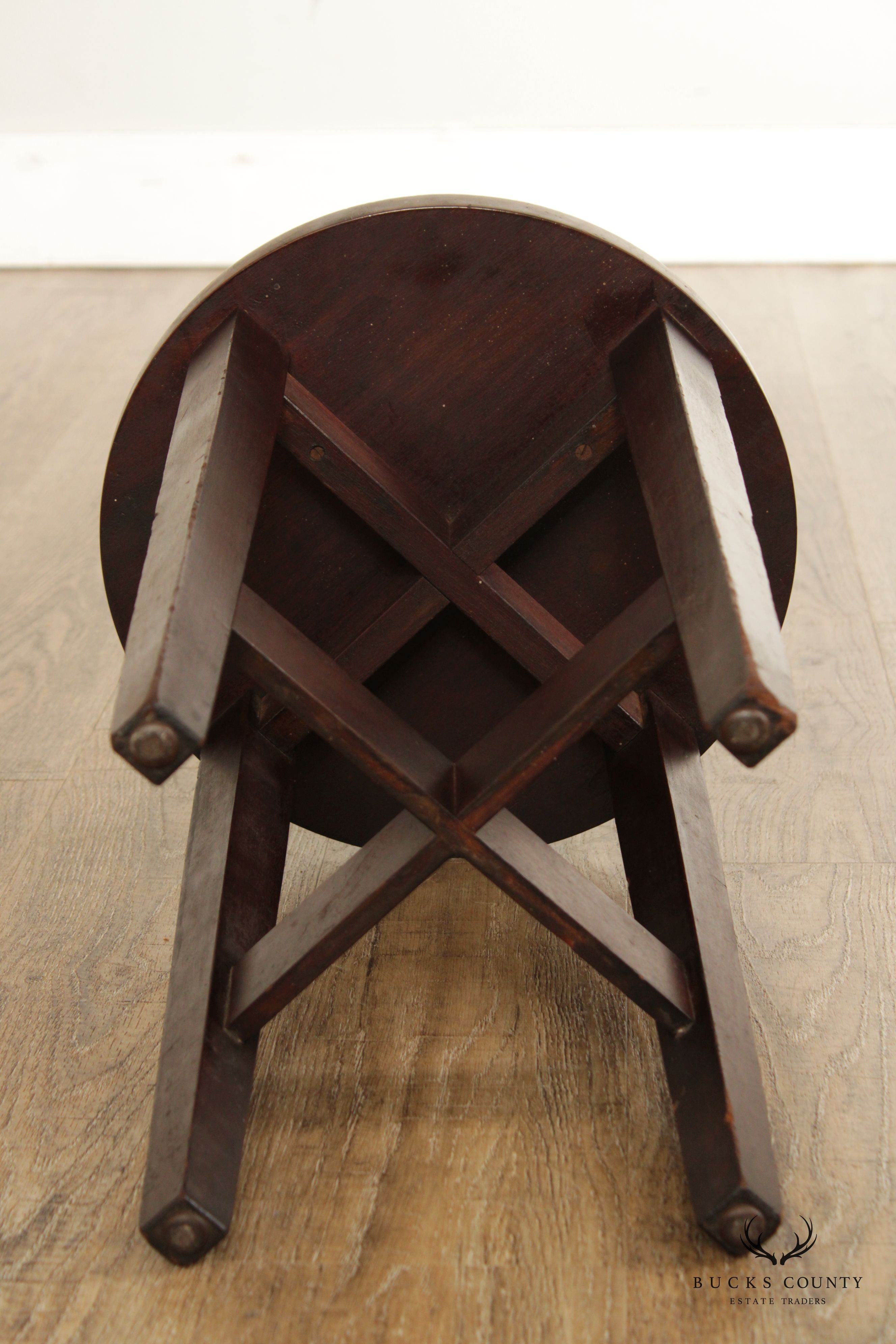 Antique Mission Style Mahogany Round Taboret Lamp Table